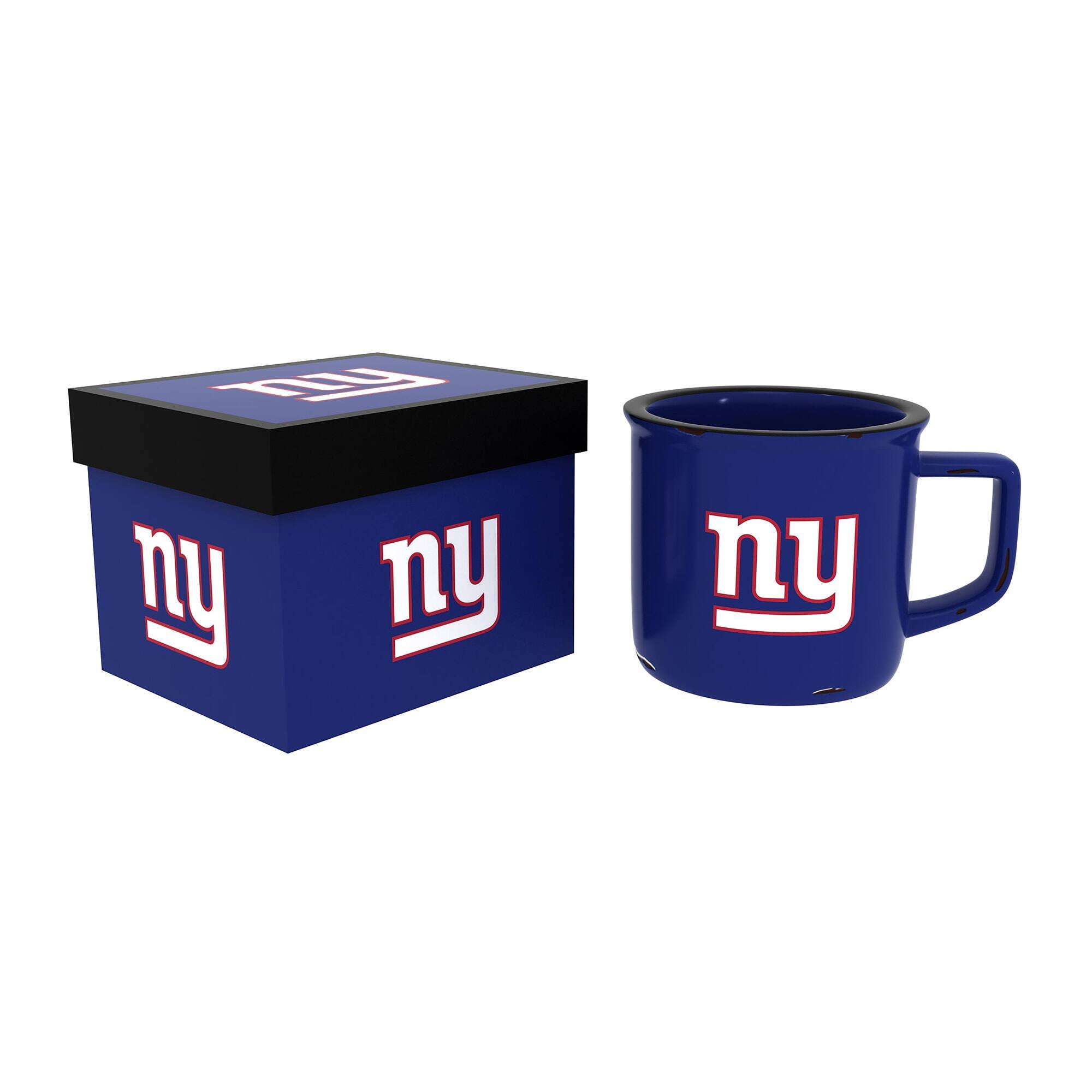 Front. Evergreen Enterprises - New York Giants 14oz. Ceramic Camp Cup with Gift Box - Multicolor.