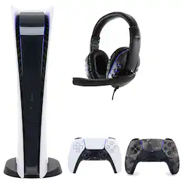 PS5 Digital Console with Extra Gray Camo Dualsense Controller and Universal Headset - PlayStation 5