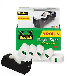 Scotch - Magic Invisible Clear Tape With Dispenser, 0.75" x 27.77 yds., 1" Core, 6 Rolls/Pack (MMM810K6C38)