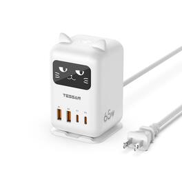 TESSAN - GaN PD 65W 2-USB-C & 2-USB-A 2 PIN Charging Station Power Strip - White