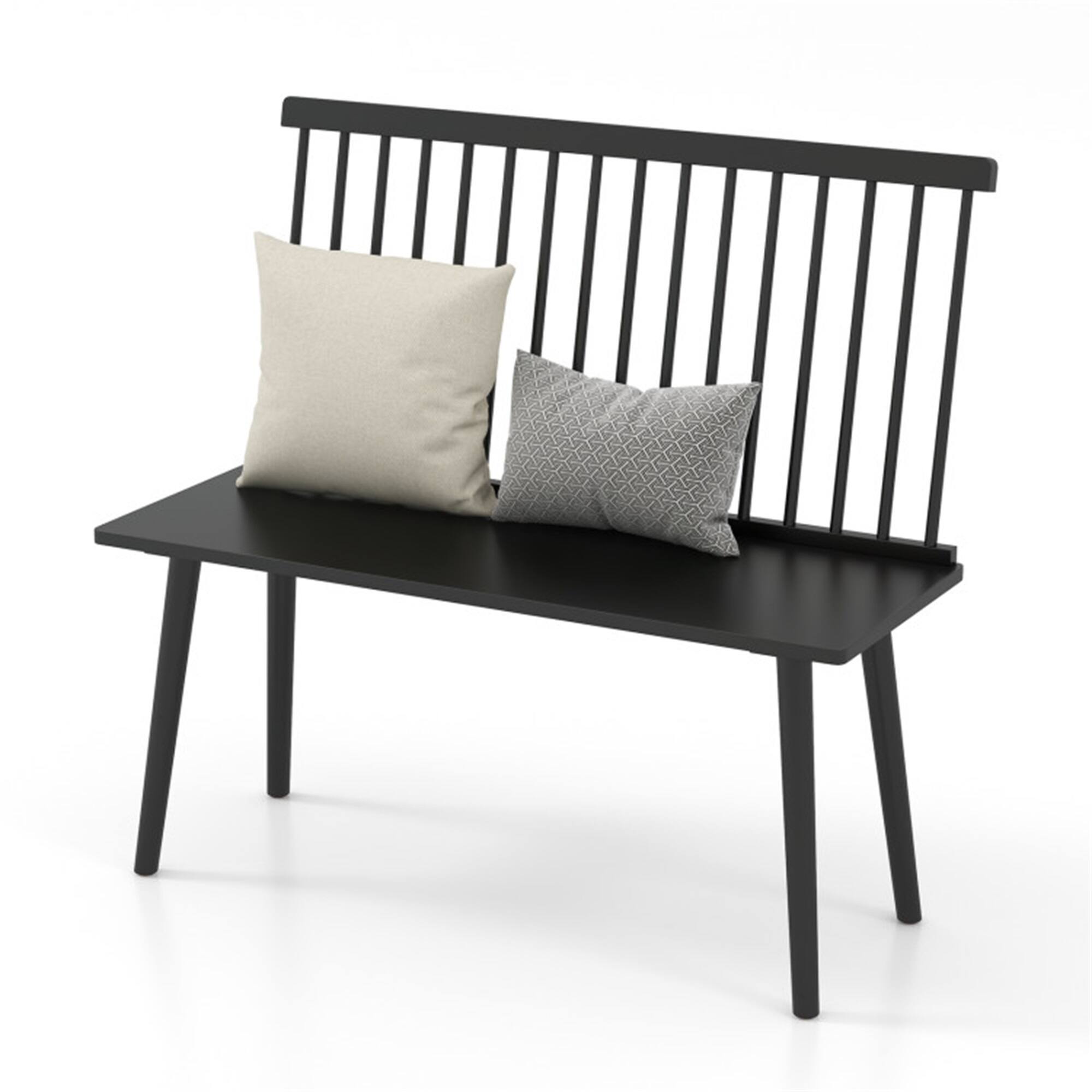 Angle. Pefilos - Bench for with Spindle Back Kitchen Dining Room Hallway Chairs Beige - Black.