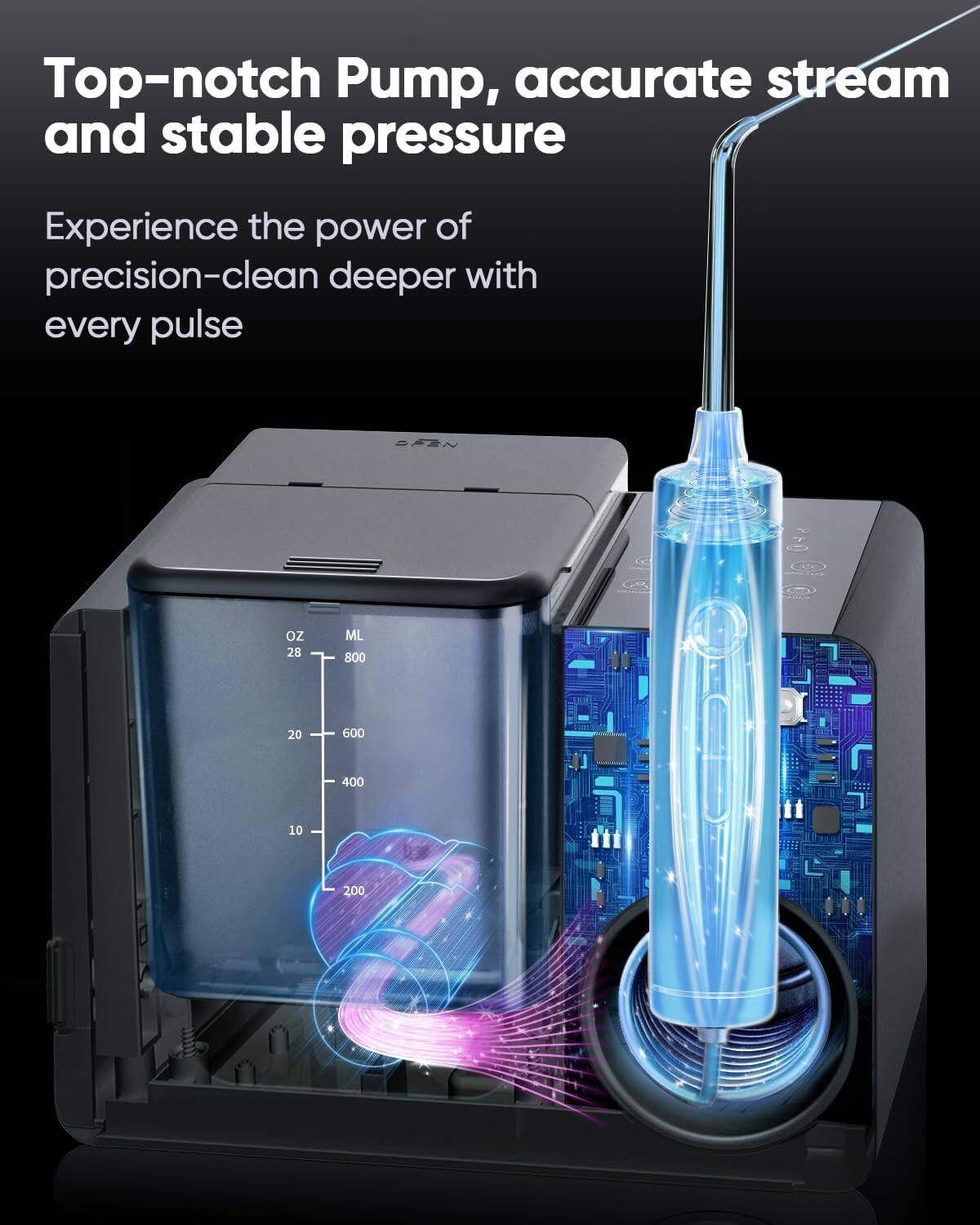 Top-notch Pump, accurate stream and stable pressure

Experience the power of precision-clean deeper with every pulse

f oz 28 ML 800
20 600
400
10 200