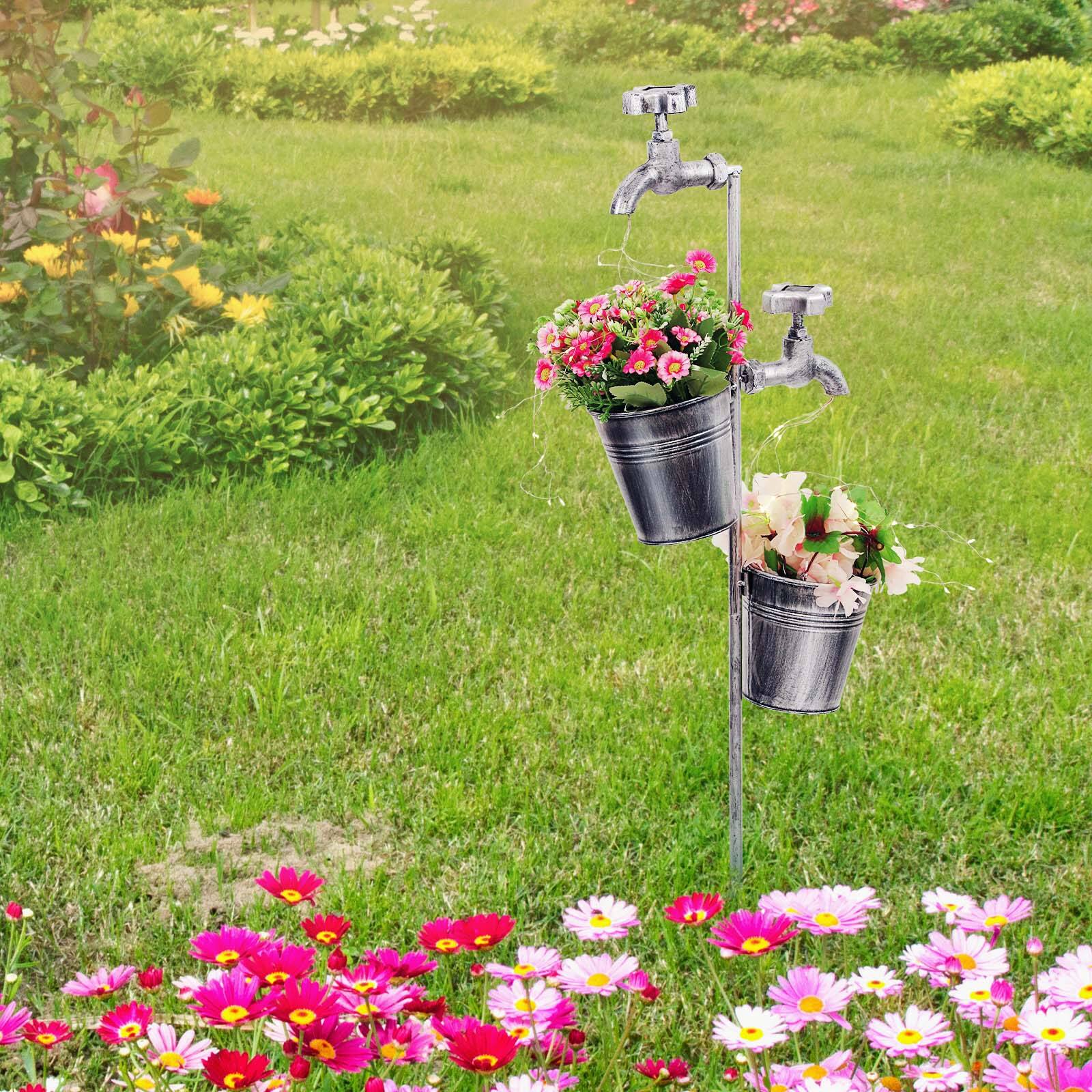 Alt View 1. Oumilen - Solar Water Tap Garden Stake Light with Double Buckets – IP65 Vintage Rustic Flower Light for Yard Lawn.