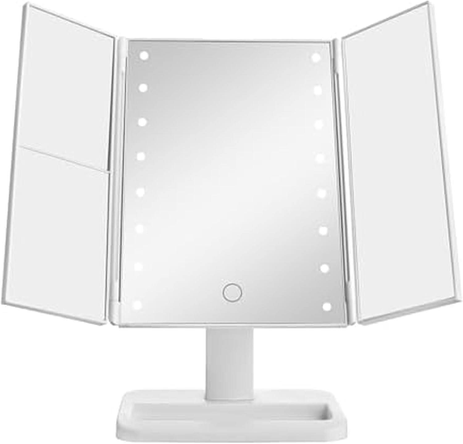 Alt View 4. Stamp n Camp - MELANNCO 7.09x4.69x11.61 Inch Rose Gold Tri Fold LED Vanity Mirror, 3 Magnifications and Dimmable Lights - Rose Gold.