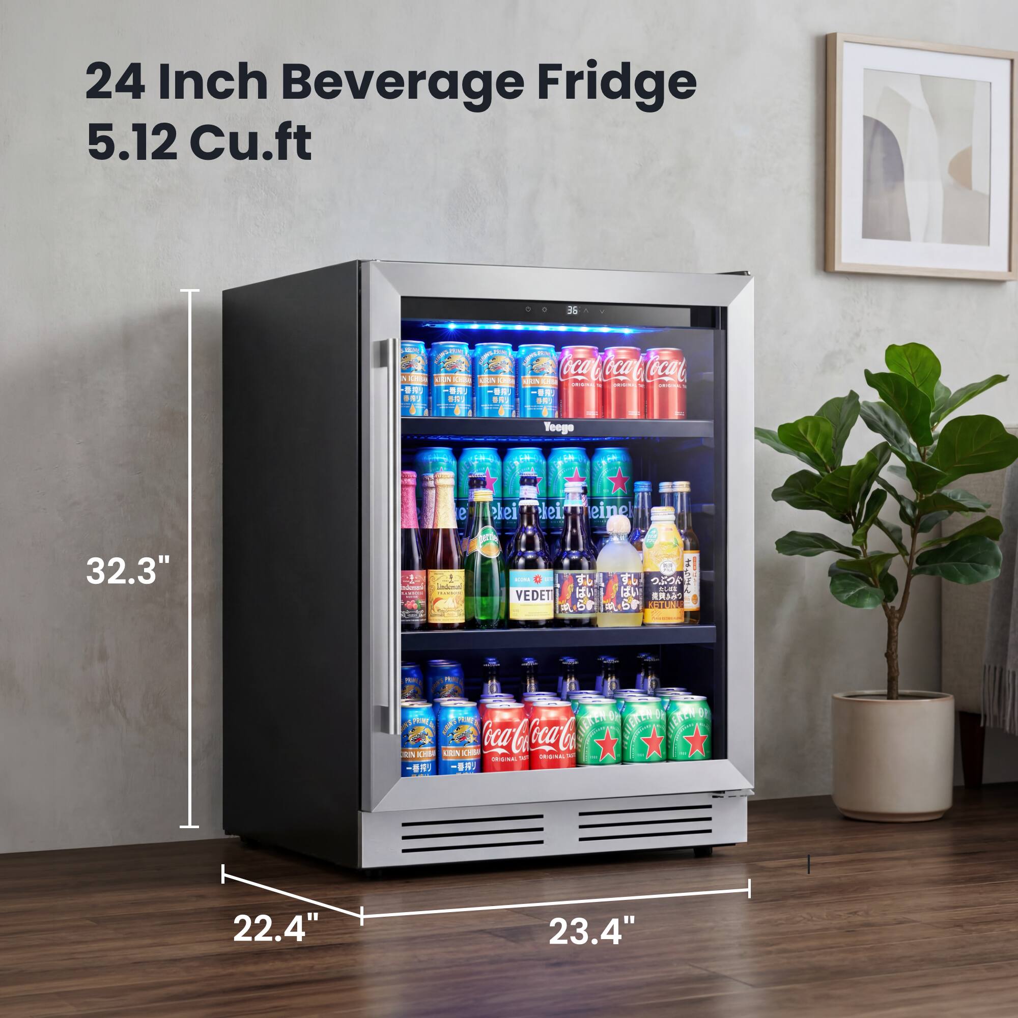 24 Inch Beverage Fridge  
5.12 Cu.ft  

32.3"  
22.4"  
23.4"