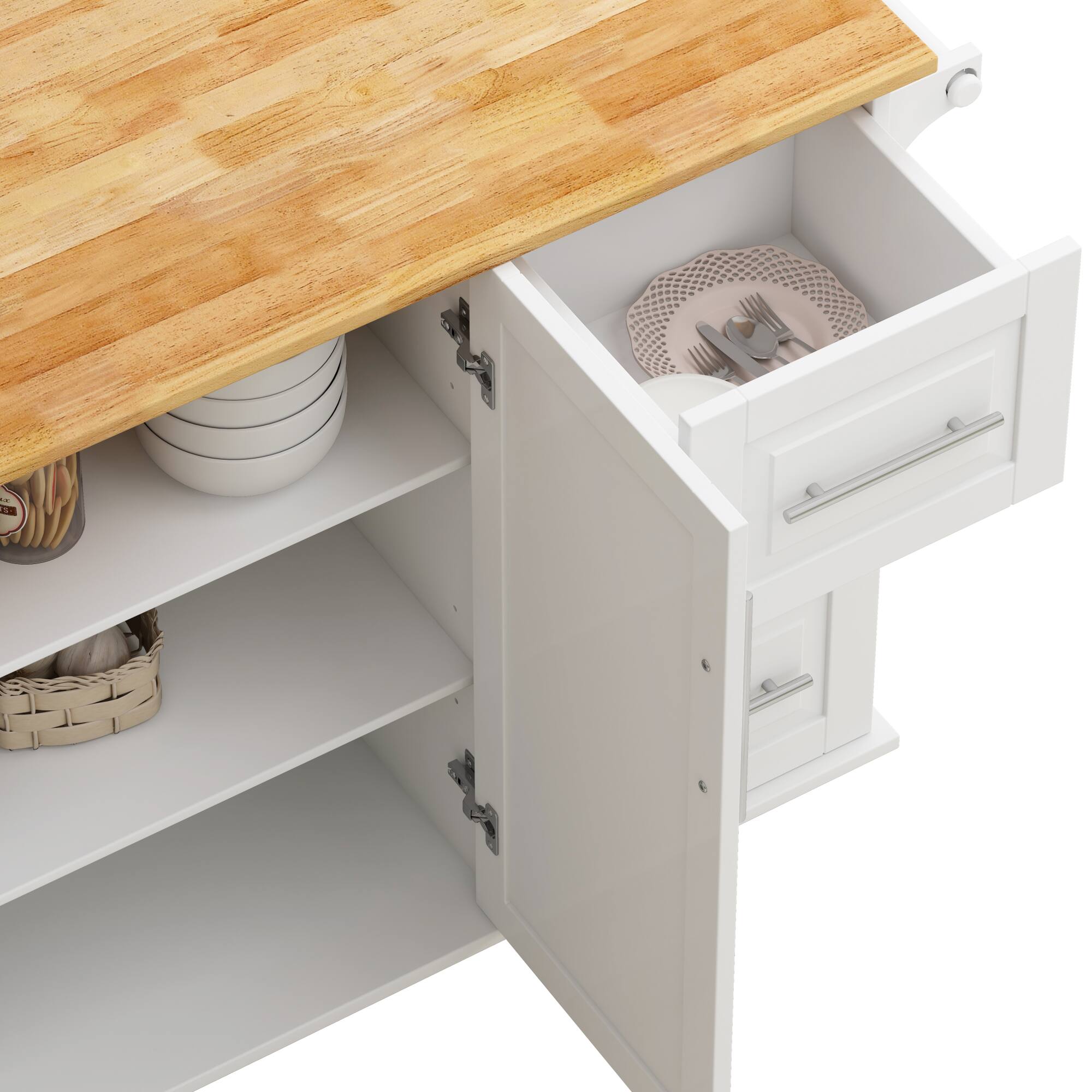 Alt View 1. ELEMENT ACE - Versatile Kitchen Island Cart with Storage Drawers, Cabinet, and Spice Rack for Modern Home Organization - White.