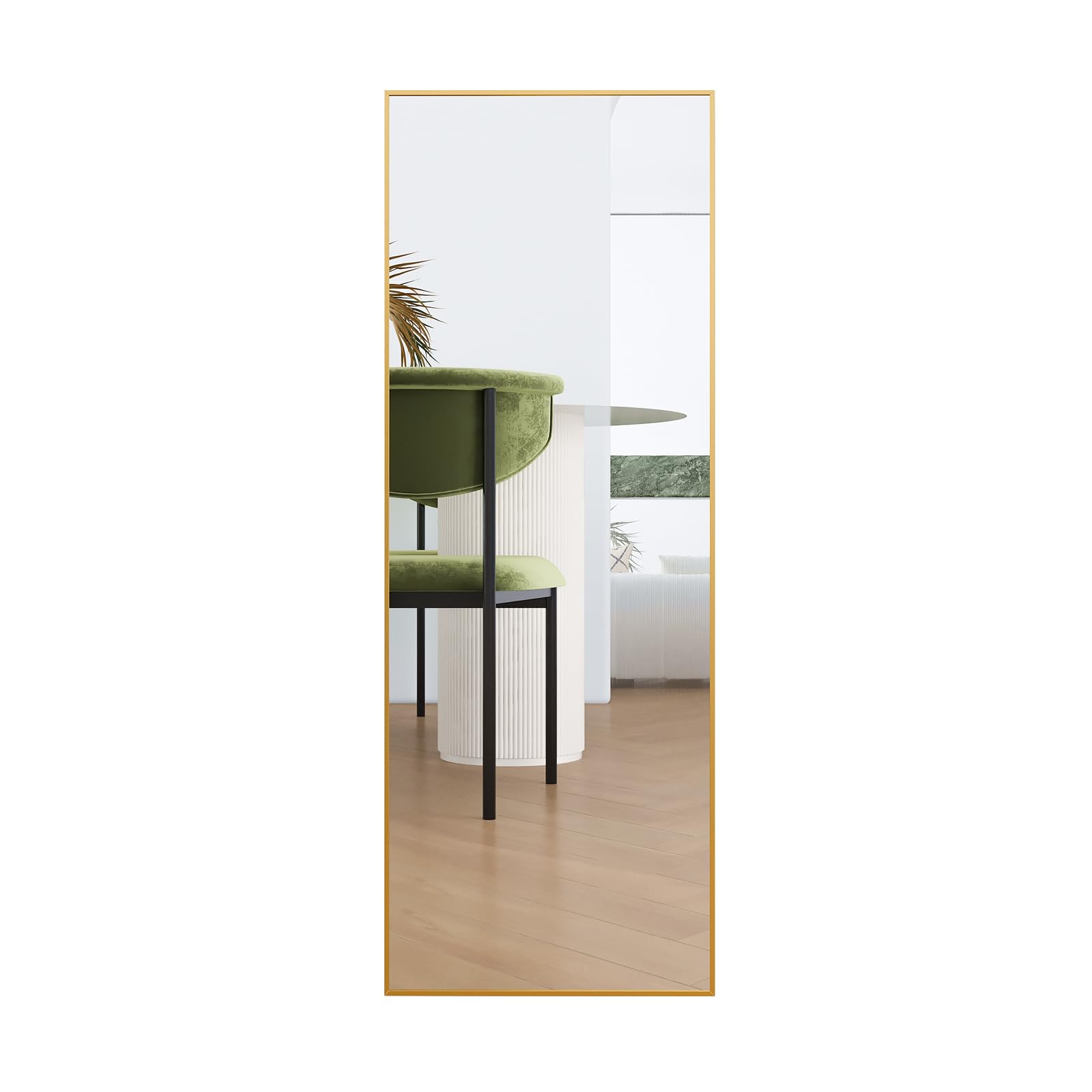 Alt View 6. Cedar Assembly - 65"x22" Full Length Mirror With Stand Aluminum Rectangle Body Tempered Hanging Leaning Standing Wall Moun... - Gold-71"L x 32"W.
