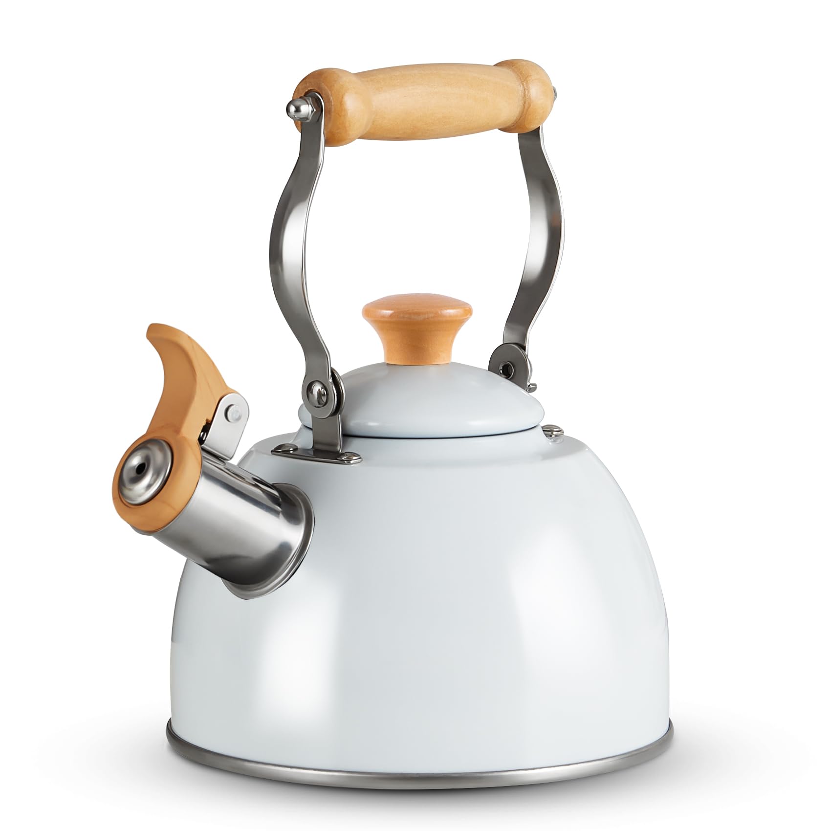 Front. PARKER SLATER - Tea Kettle Pot With Cool Touch Handle Teapot Food Grade Stainless Steel Stovetop Whistling Small Kettles 1.6 Quart - White(1.6QT).