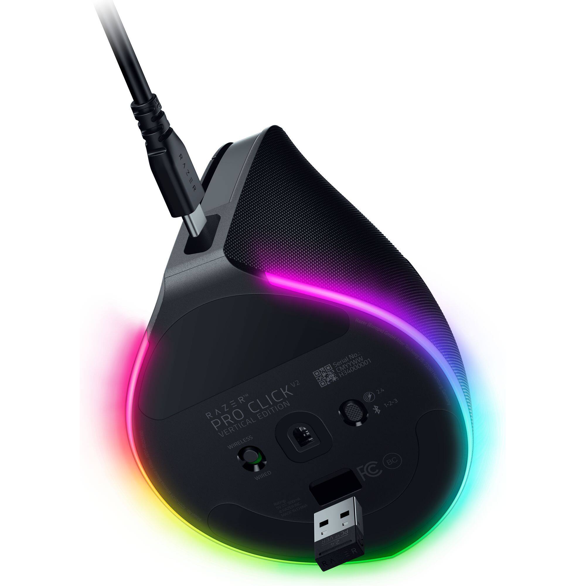 The text on the image reads: "Razer No.: Serial H34000001 V2 24 'Click 1-2-3 Razer Pro Edition Vertical ES5 Wireless BC Wired FC - 100m Cable."