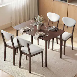 Homcom - Dining Table Set for 4, Mid-Century Modern Kitchen Table and Chairs - Cream White