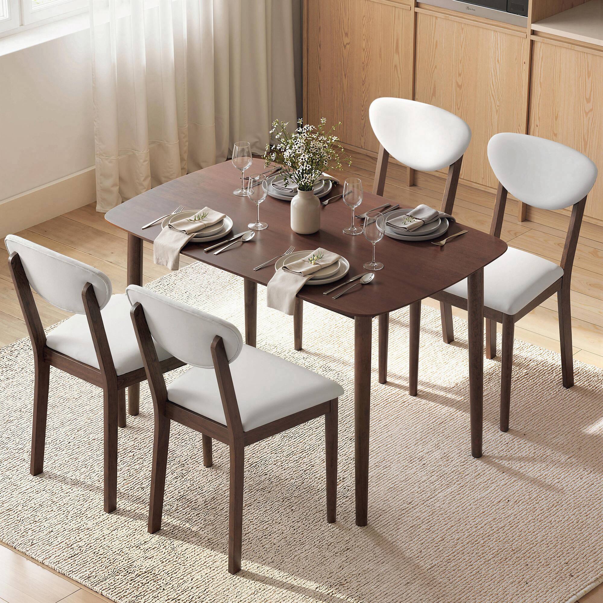 Homcom - Dining Table Set for 4, Mid-Century Modern Kitchen Table and Chairs - Cream White