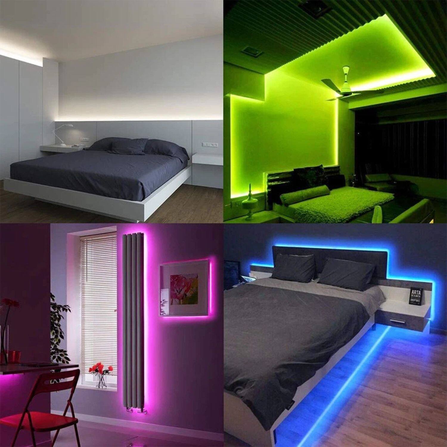 Left. Stock Preferred - 16 FT RGB 5050 LED Strip Lights – Color Changing Tape Light with 44-Key Remote & 12 V Power Supply.