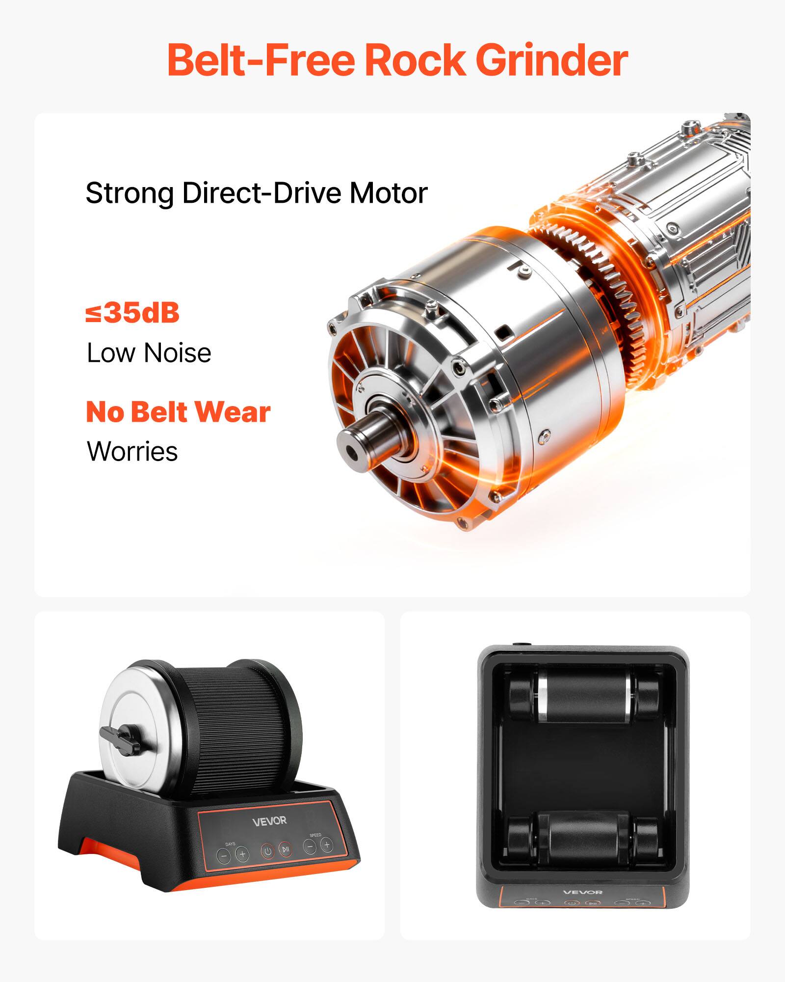 Belt-Free Rock Grinder  
Strong Direct-Drive Motor  
≤35dB Low Noise  
No Belt Wear Worries  

VEVOR C i - 4 VEVCR