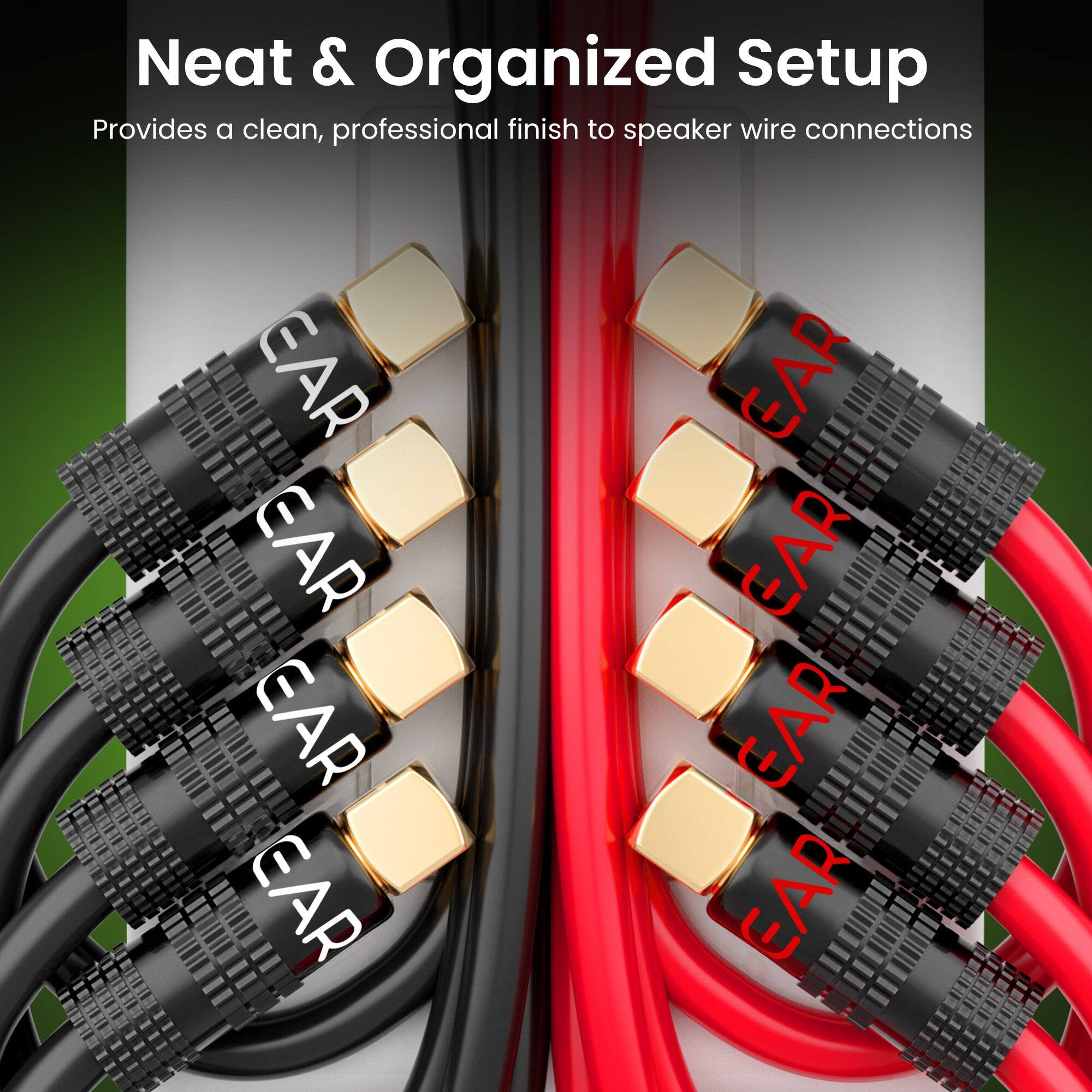 Neat & Organized Setup  
Provides a clean, professional finish to speaker wire connections