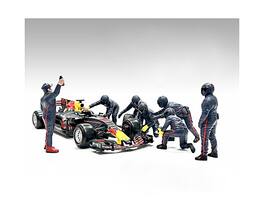 Formula One F1 Pit Crew 7 Figure Set Team Blue Release III for 1/18 Scale Models by American Diorama - Multi