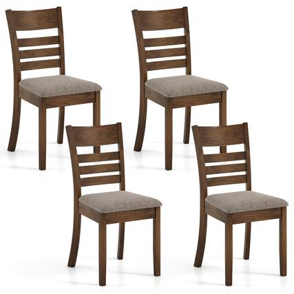 Front. Costway - Costway Wooden Dining Chairs Set of 4 with Rubber Wood Frame, Curved Slatted Backrest - Light Brown.