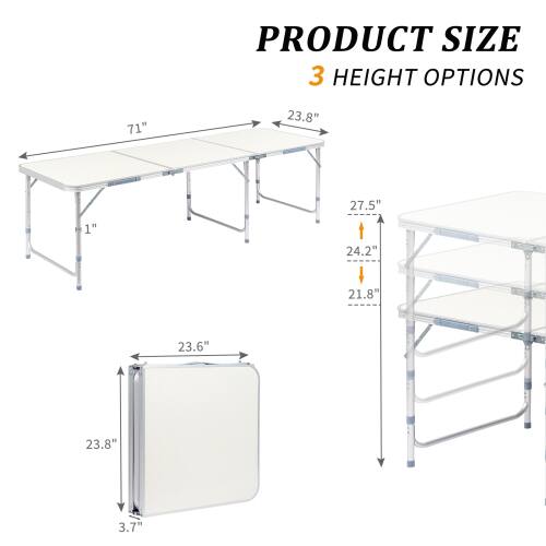 PRODUCT SIZE  
3 HEIGHT OPTIONS  
71"  
23.8"  
27.5"  
1"  
24.2"  
21.8"  
23.6"  
23.8"  
3.7"