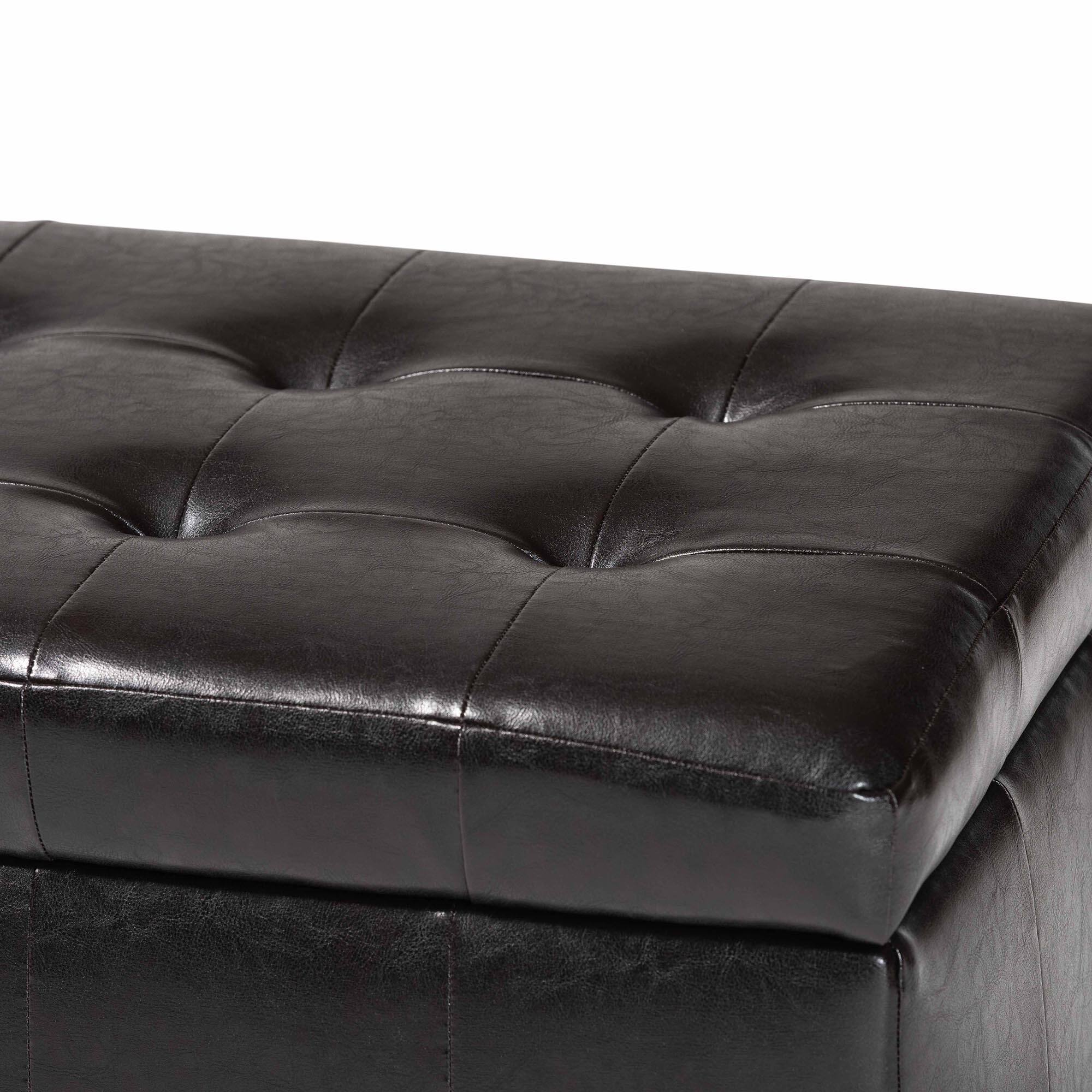 Alt View 2. Baxton Studio - Full Leather Storage Bench Ottoman With Dimples - Dark Brown.