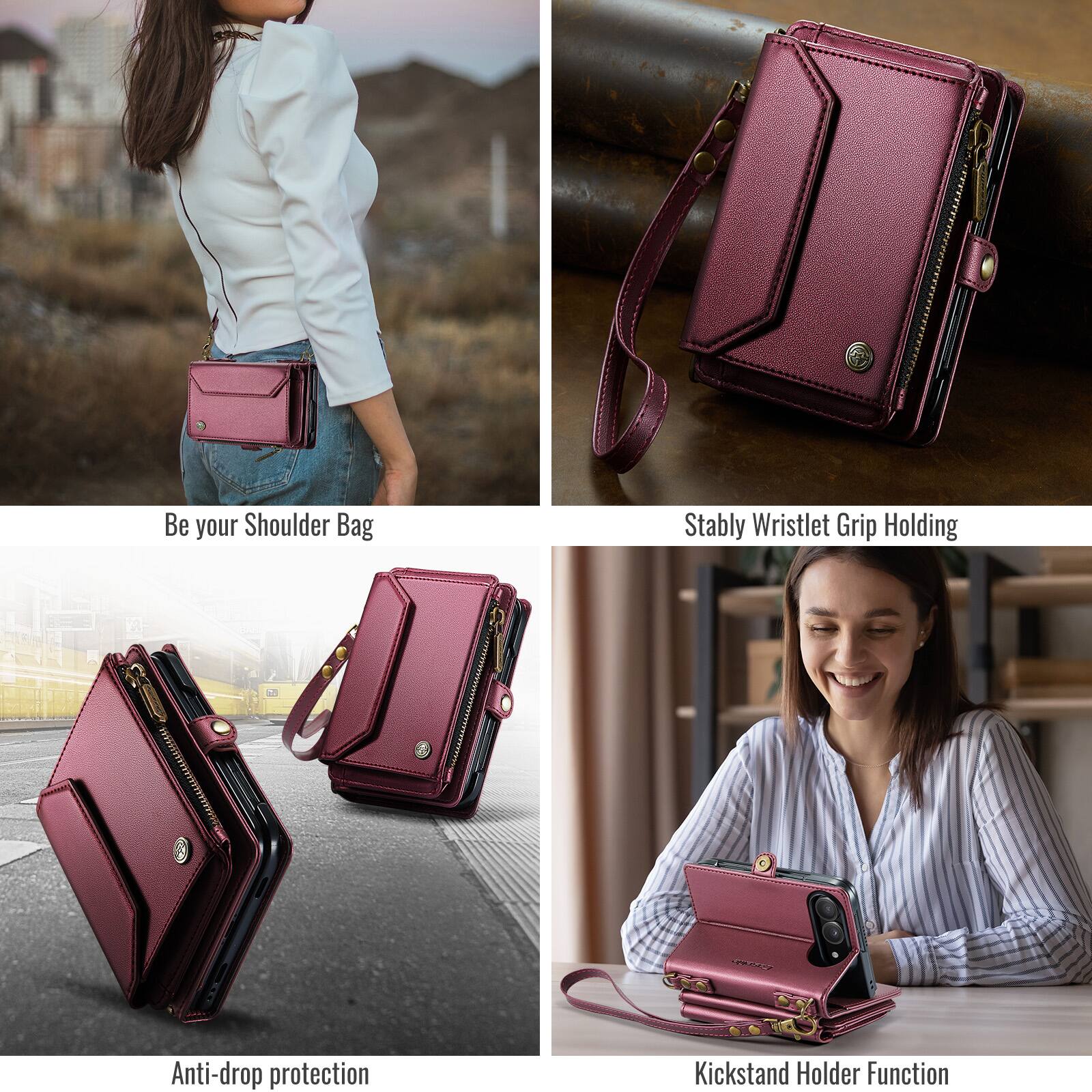 Be your Shoulder Bag

Stably Wristlet Grip Holding

Anti-drop protection

Kickstand Holder Function