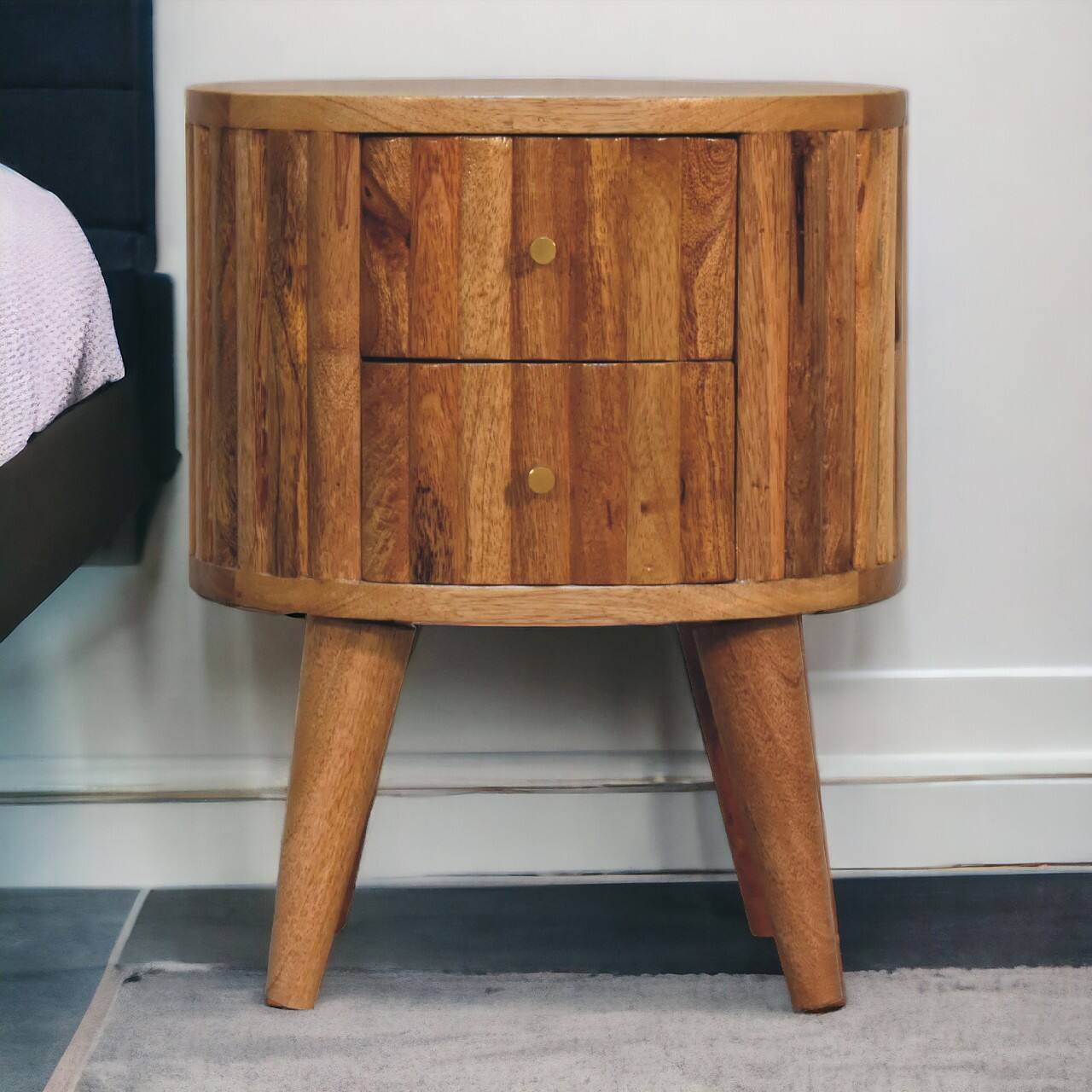 Alt View 6. Artisan Furniture - Artisan Furniture Solid Wood Stripe Nightstand, 2 Drawers, Nordic Legs, Oak - Oak.