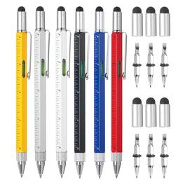 Unique Bargains - 6pcs 6 in 1 Metal Multitool Tech Tool Pen with Ballpoint Pen, Ruler, Screwdriver, Stylus, Level Gauge for Christmas - Red