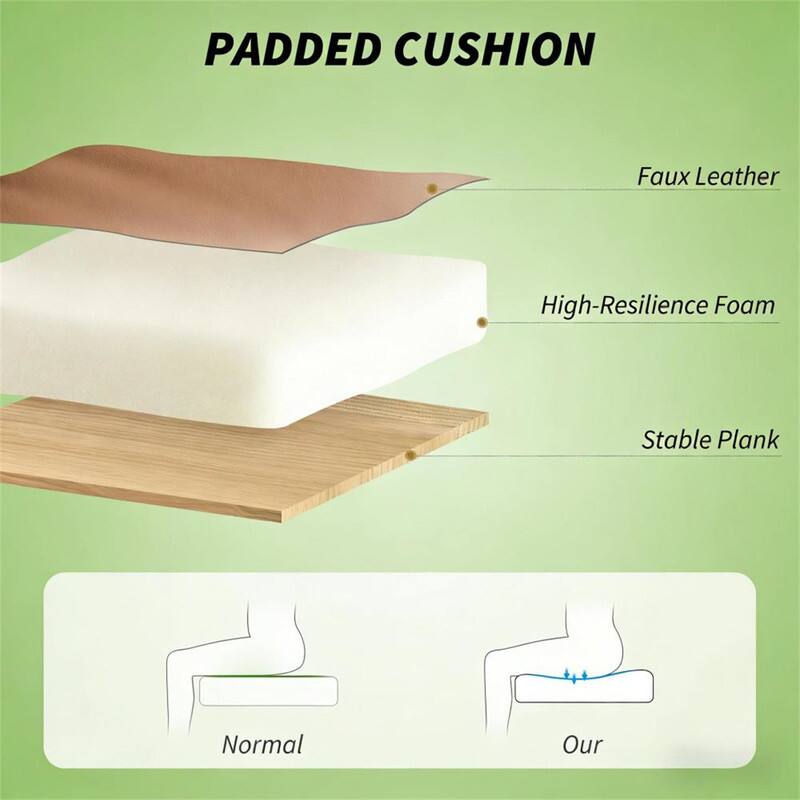 PADDED CUSHION  
Faux Leather  
High-Resilience Foam  
Stable Plank  
Normal  
Our