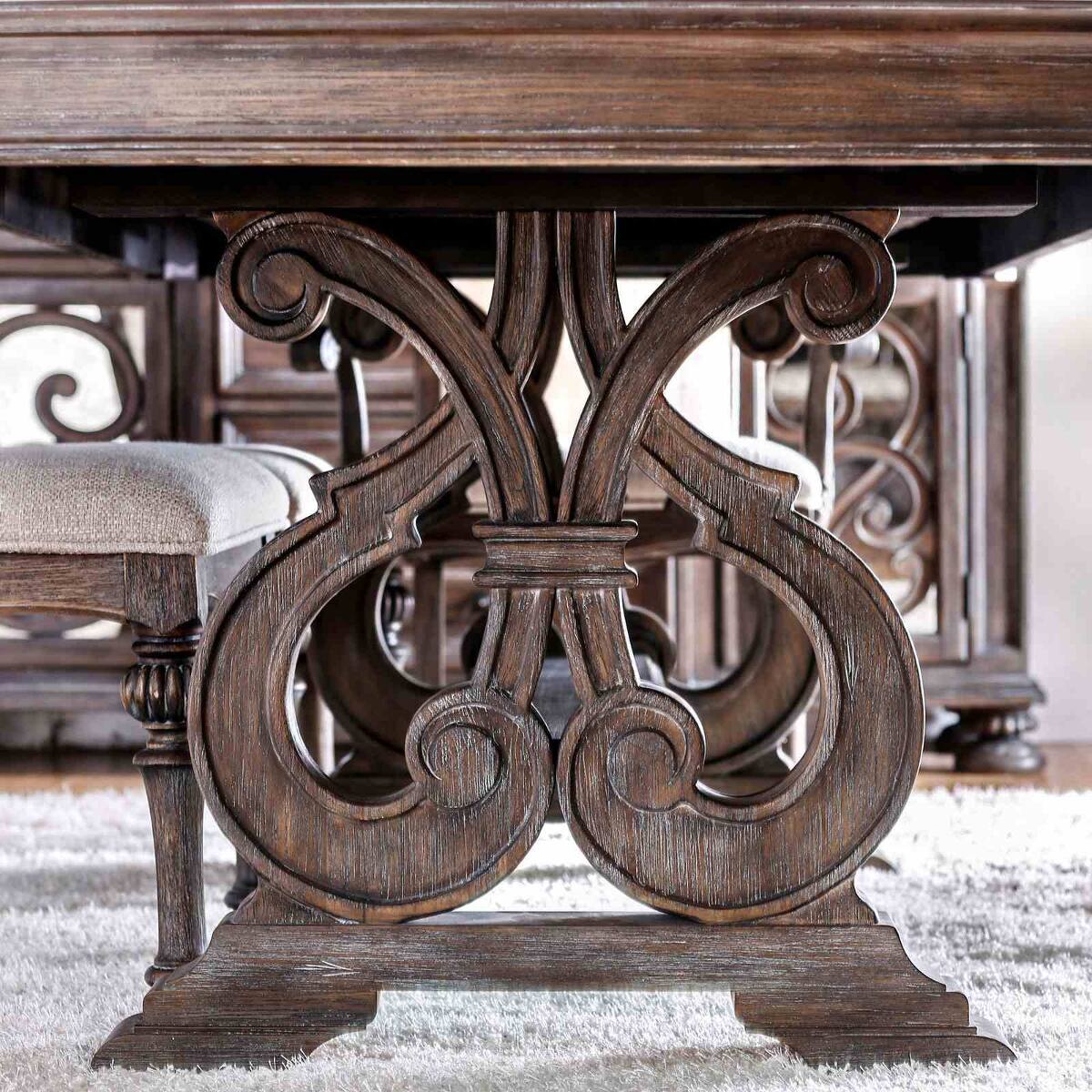 Back. Loheer - Loheer Rustic Solid Wood Dining Table with Expandable Leaf, Trestle Base, Seats 8 - Natural.