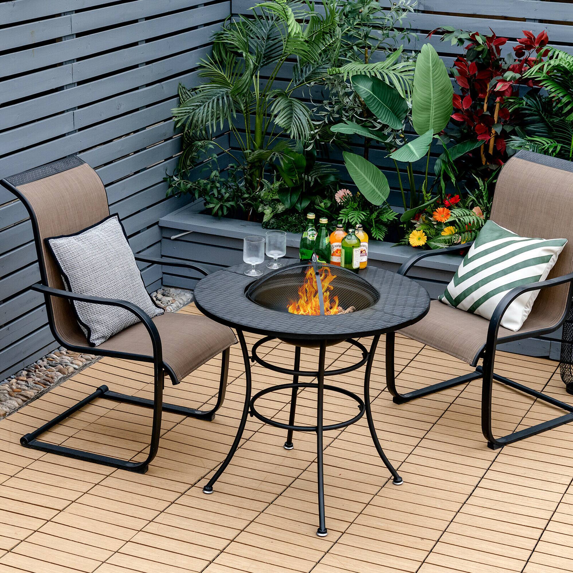 Alt View 2. Costway - Costway 31.5" Patio Fire Pit Dining Table Charcoal Wood Burning W/ Cooking BBQ Grate - Black.