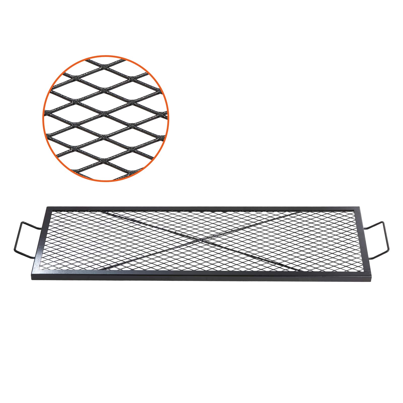 VEVOR - Marks Fire Pit Grill Grate,Rectangle Cooking Grate,Heavy Duty Steel Campfire BBQ Grill Grid with Handle & Support X Wire - Black