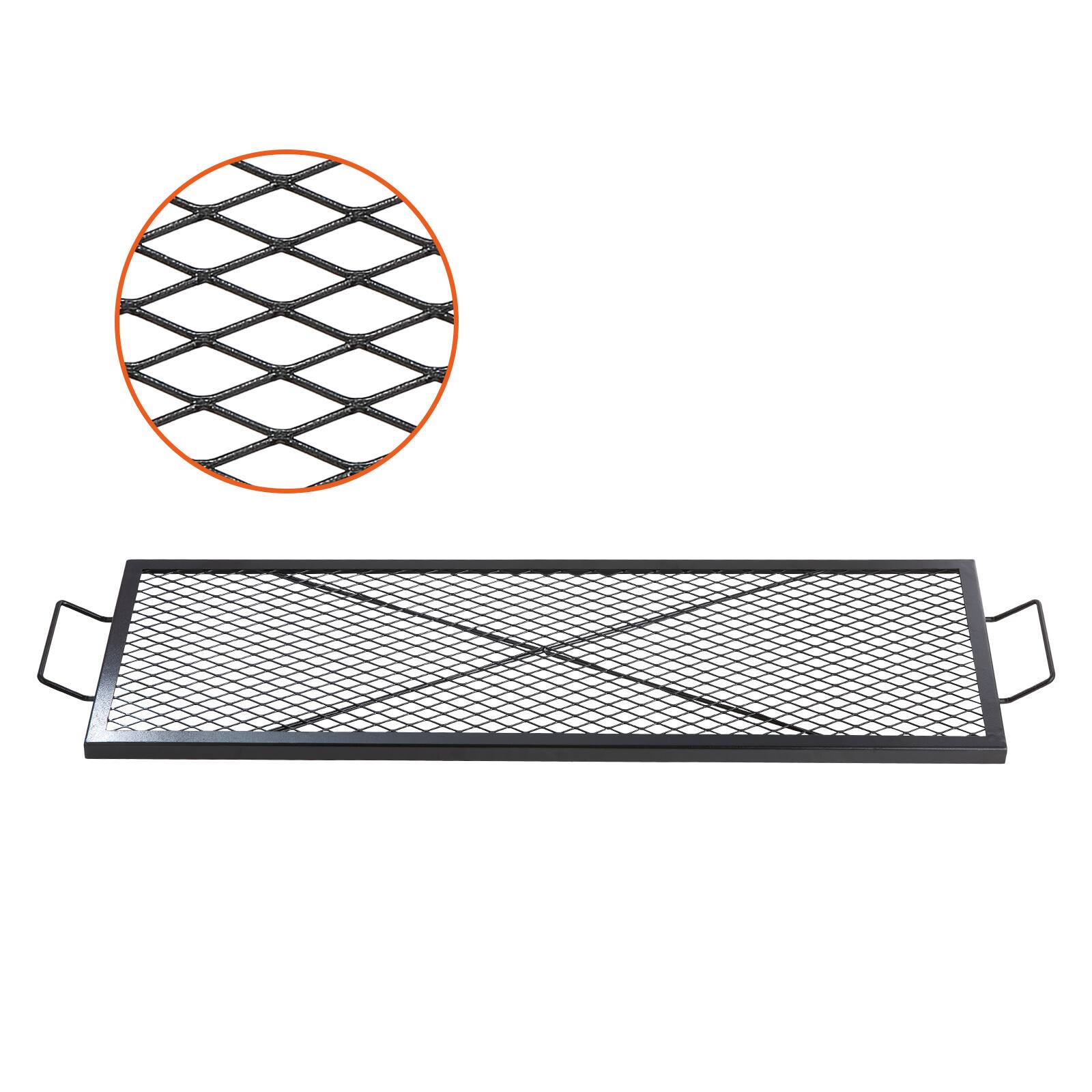 VEVOR - Marks Fire Pit Grill Grate,Rectangle Cooking Grate,Heavy Duty Steel Campfire BBQ Grill Grid with Handle & Support X Wire - Black
