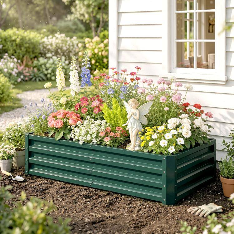 Alt View 9. PULUZ - Galvanized Raised Garden Bed, 4' x 2' x 1' Metal Planter Box, for Growing Vegetables, Flowers, Herbs, Succulents - Green.