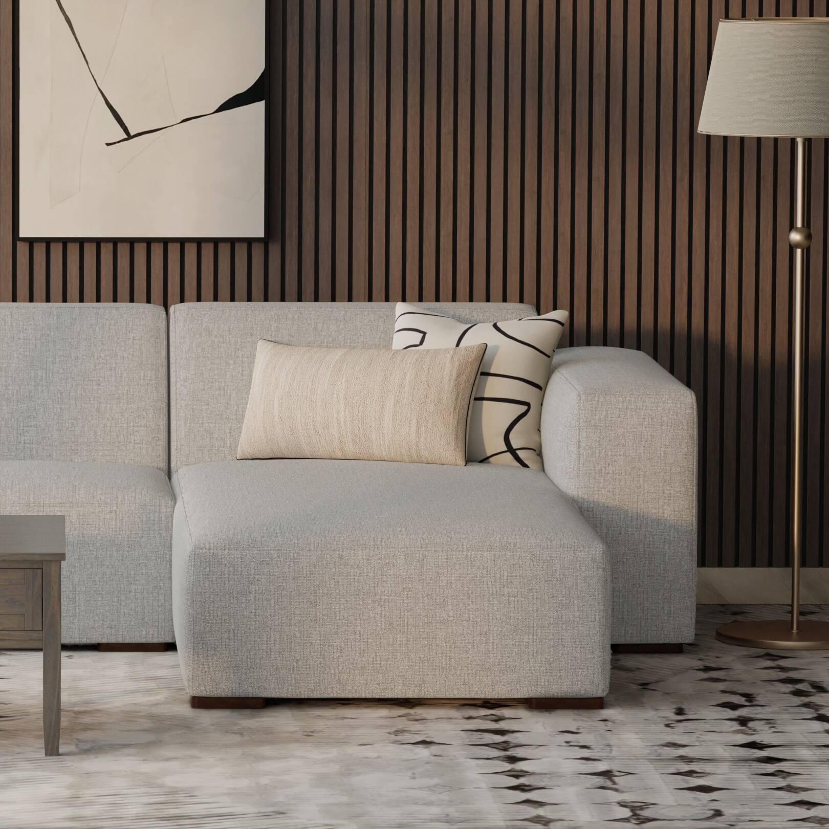 Angle. Simpli Home - Rex Right Chaise Sofa Module in Tightly Woven Performance Fabric - Pale Grey.