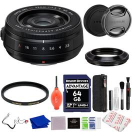 Fujifilm - XF 23mm f/2.8 R WR Lens (Black) Bundle with 39mm HGX Prime Filter, 64GB SD Card, Lens Wrap and More Accessories