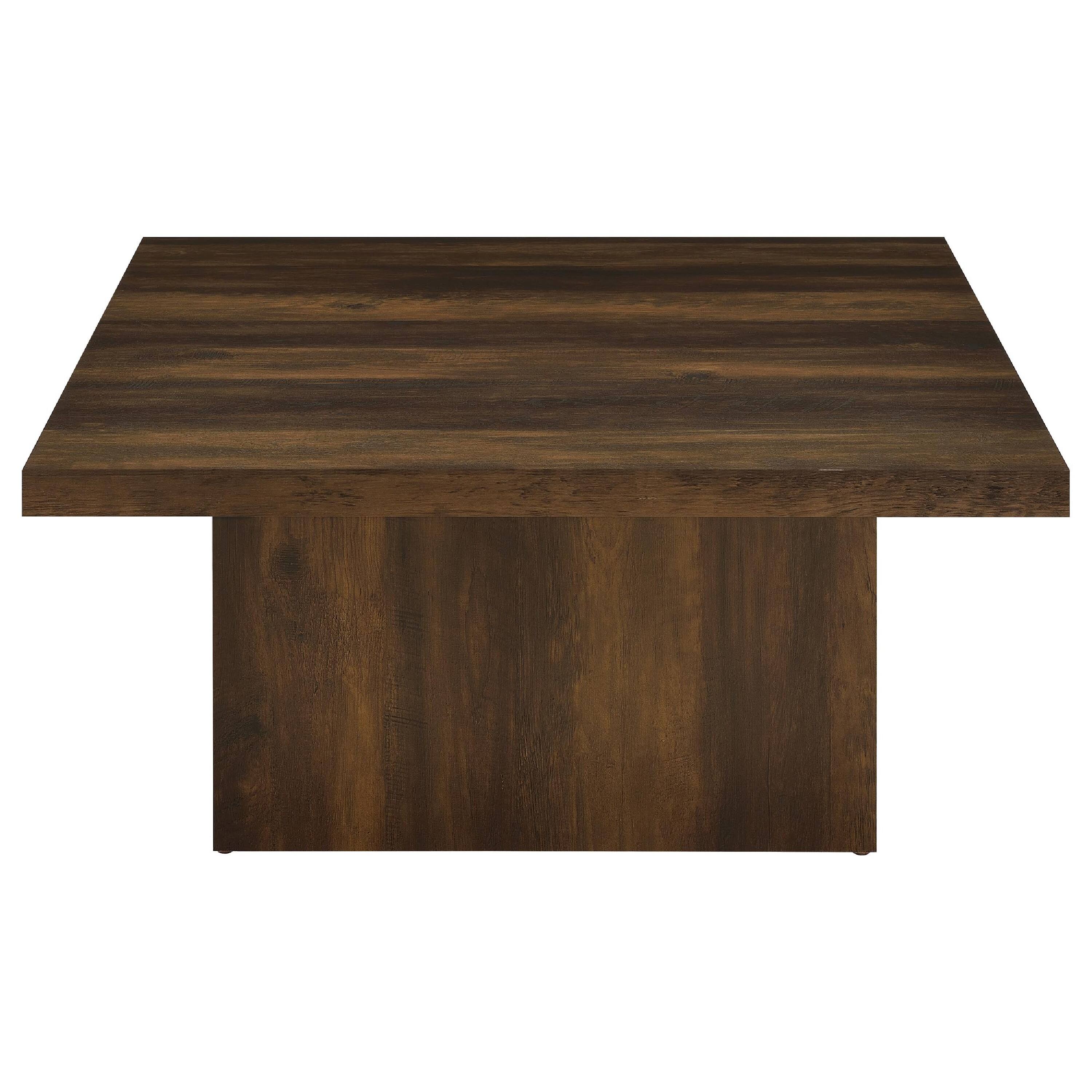 Alt View 1. Manhattan Lane - Darla Square Cocktail Coffee Table, Pedestal Base, Wood 36 Inch - Dark Pine Brown.