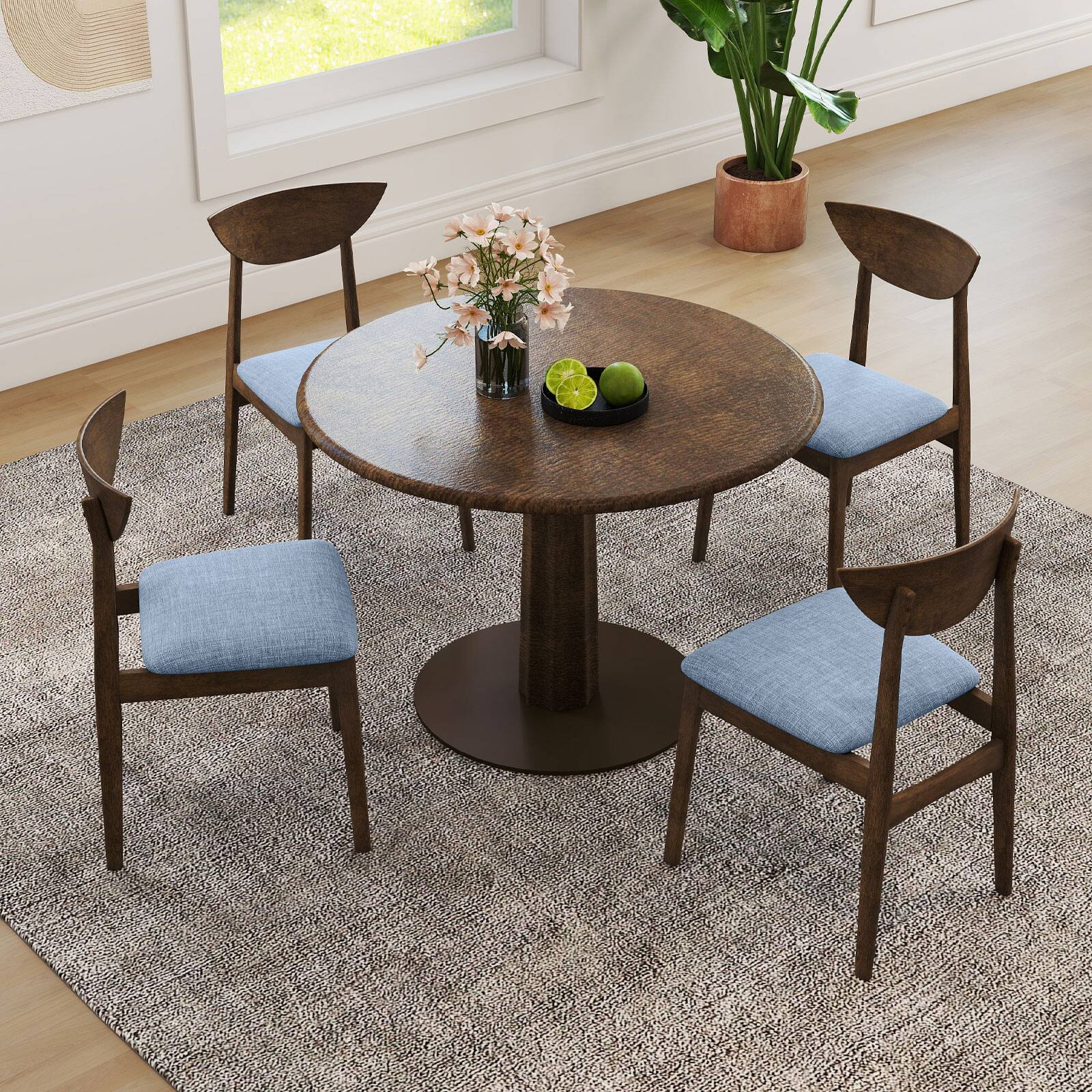 Alt View 3. Gymax - Gymax 2PCS Wooden Dining Chair Linen Fabric Upholstered Kitchen Chairs w/ Padded Seat - Brown, Gray.