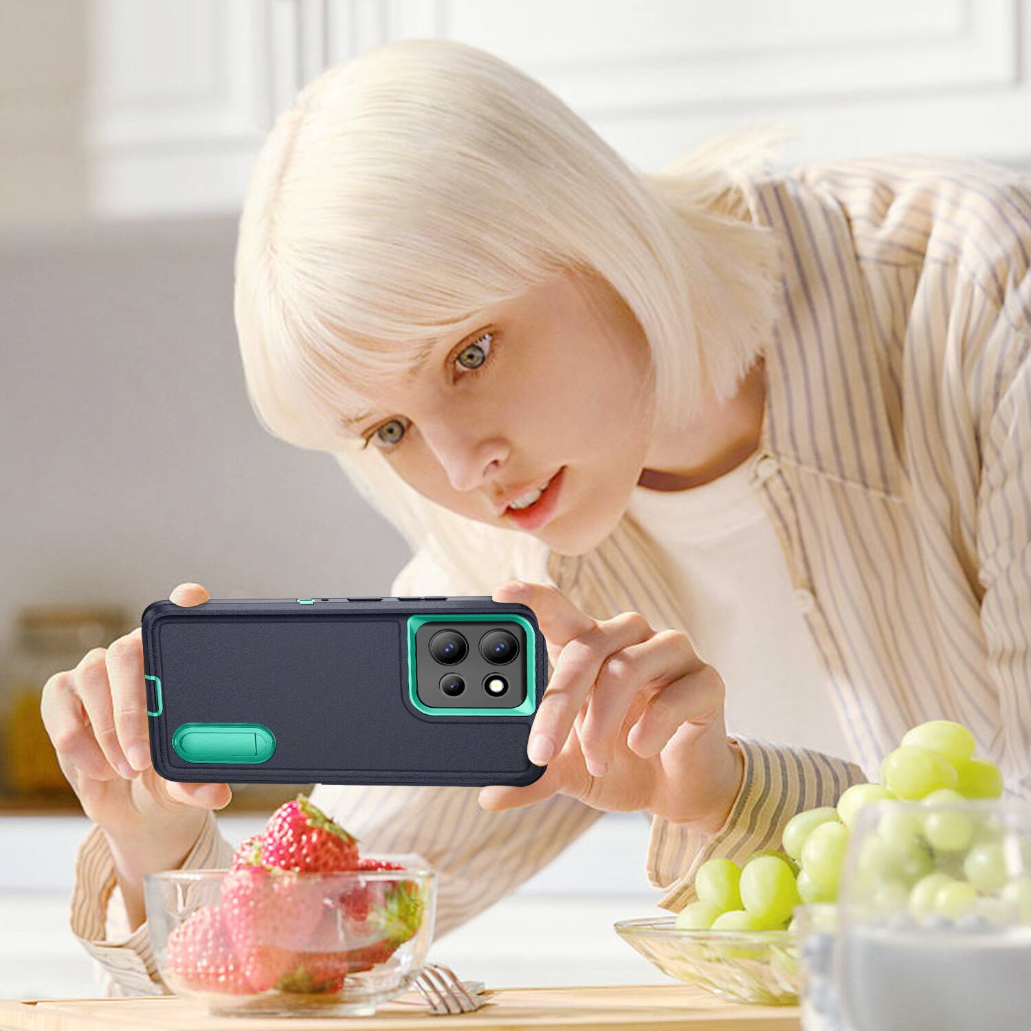 Alt View 4. Dteck - Heavy Duty Case for Motorola G Power 5G (2025) w/ Foldable Kickstand,Dual-Layer Shockproof Hard PC Soft Silicone Cover - Darkblue/Mint.