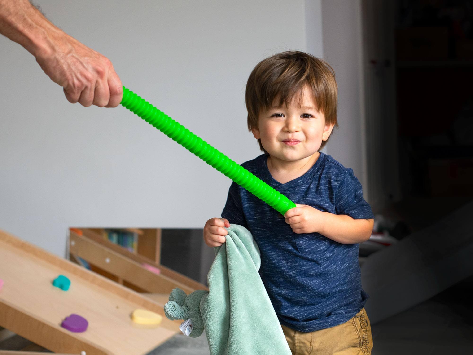 Alt View 3. Toynk - Plastic Sensory Pop Tube Fidget Toys | Set of 3 | Blue, Red, Green - Green.