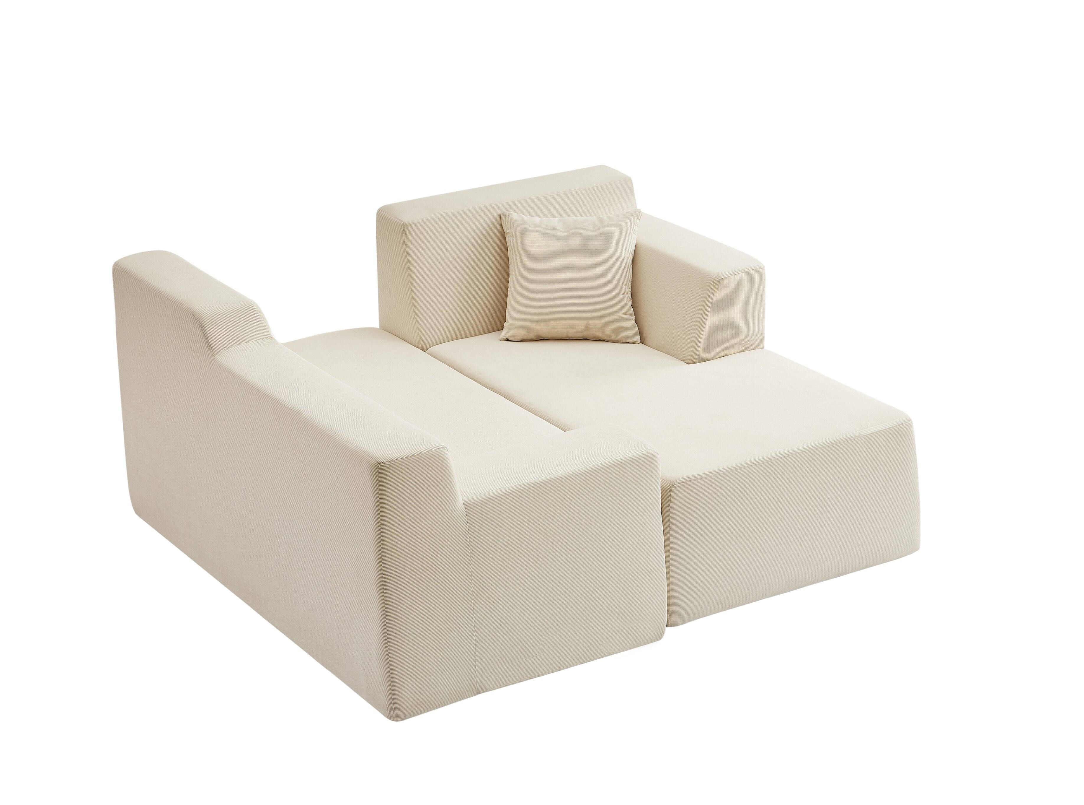 Alt View 2. Anysun - Anysun L-Shaped Design Right-Facing Modern Minimalist Corduroy High Raised Thickened Back Sofa - Beige.