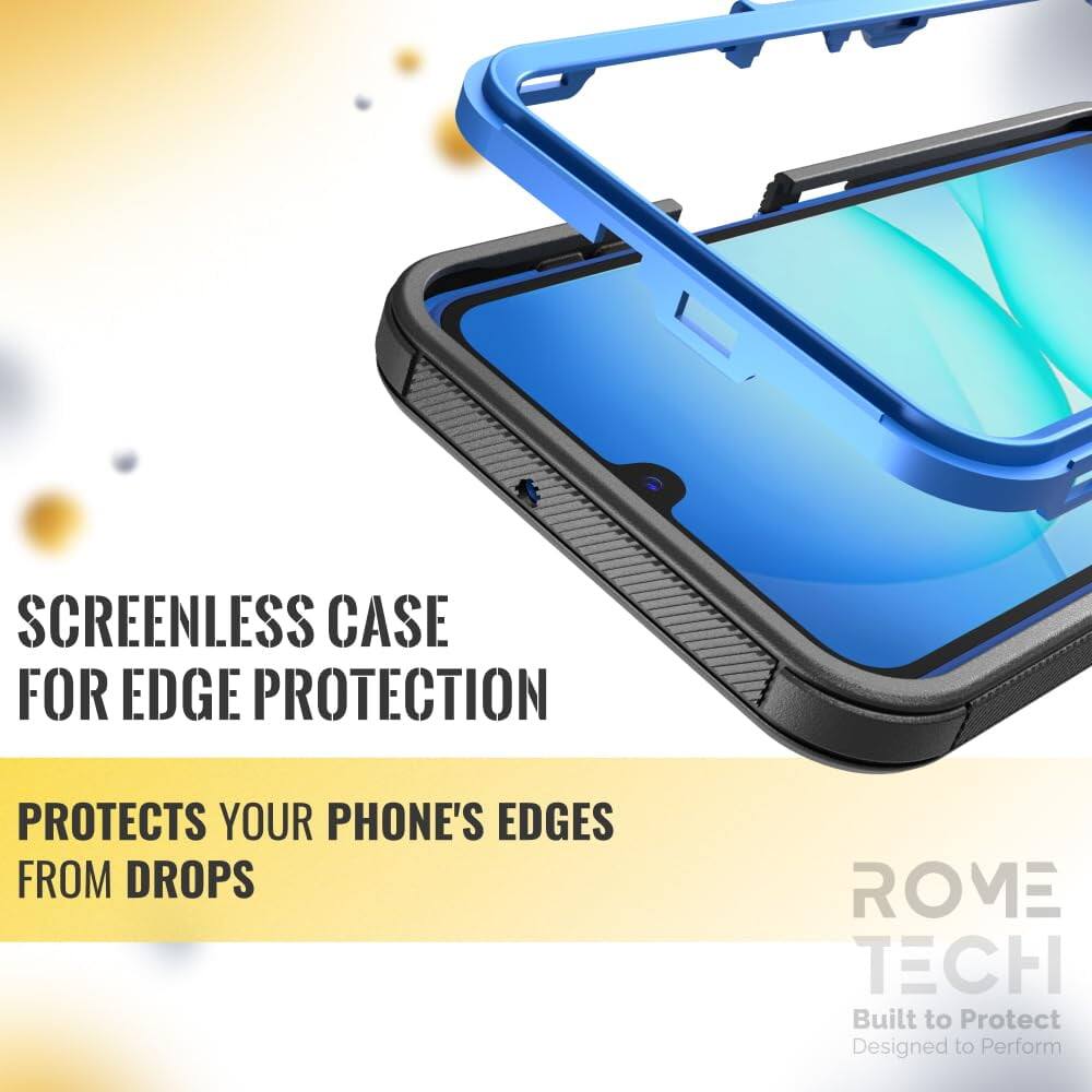SCREENLESS CASE FOR EDGE PROTECTION  
PROTECTS YOUR PHONE'S EDGES FROM DROPS  

ROME TECH  
Built to Protect  
Designed to Perform