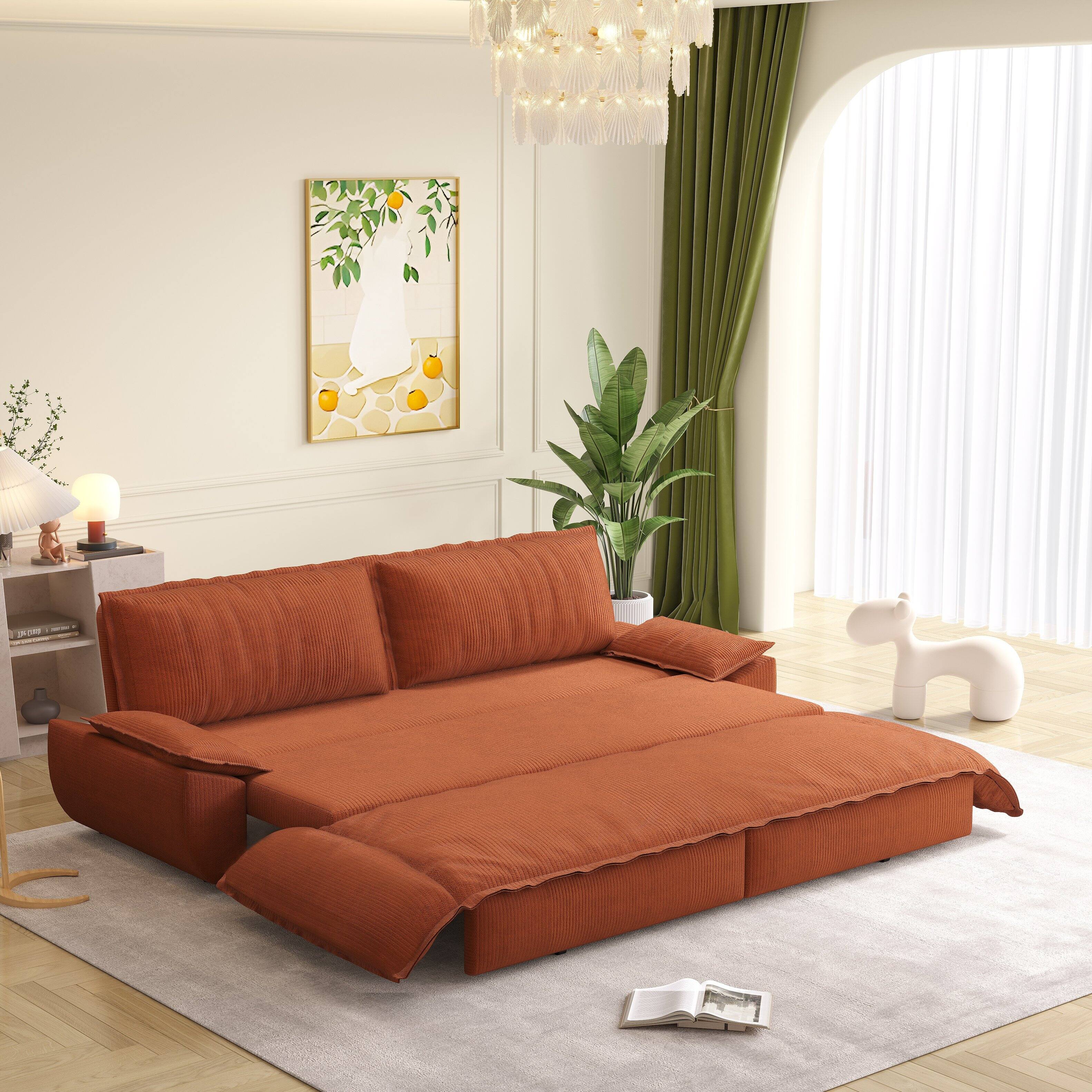 Angle. Anysun - 73.2" 3-in-1 Corduroy Convertible Sleeper Sofa Bed - Queen Pull-Out Loveseat - Orange.