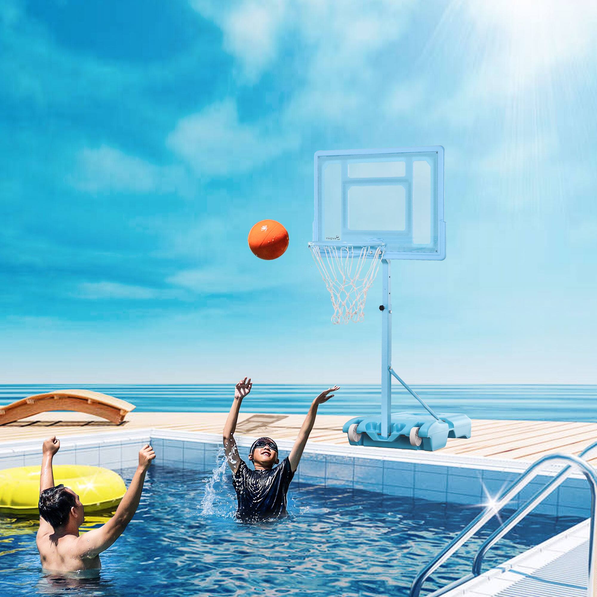 Alt View 1. Soozier - Basketball Hoop Stand, 36.5"-48.5" Height Adjustable Portable Hoop System Clear Backboard & Fillable Base - Blue, White.
