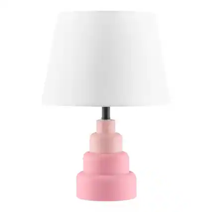 Front. Hivvago - Small Pink Desk Light Table Lamp with White Fabric Shade for Bedside Nightstand - Pink, White.