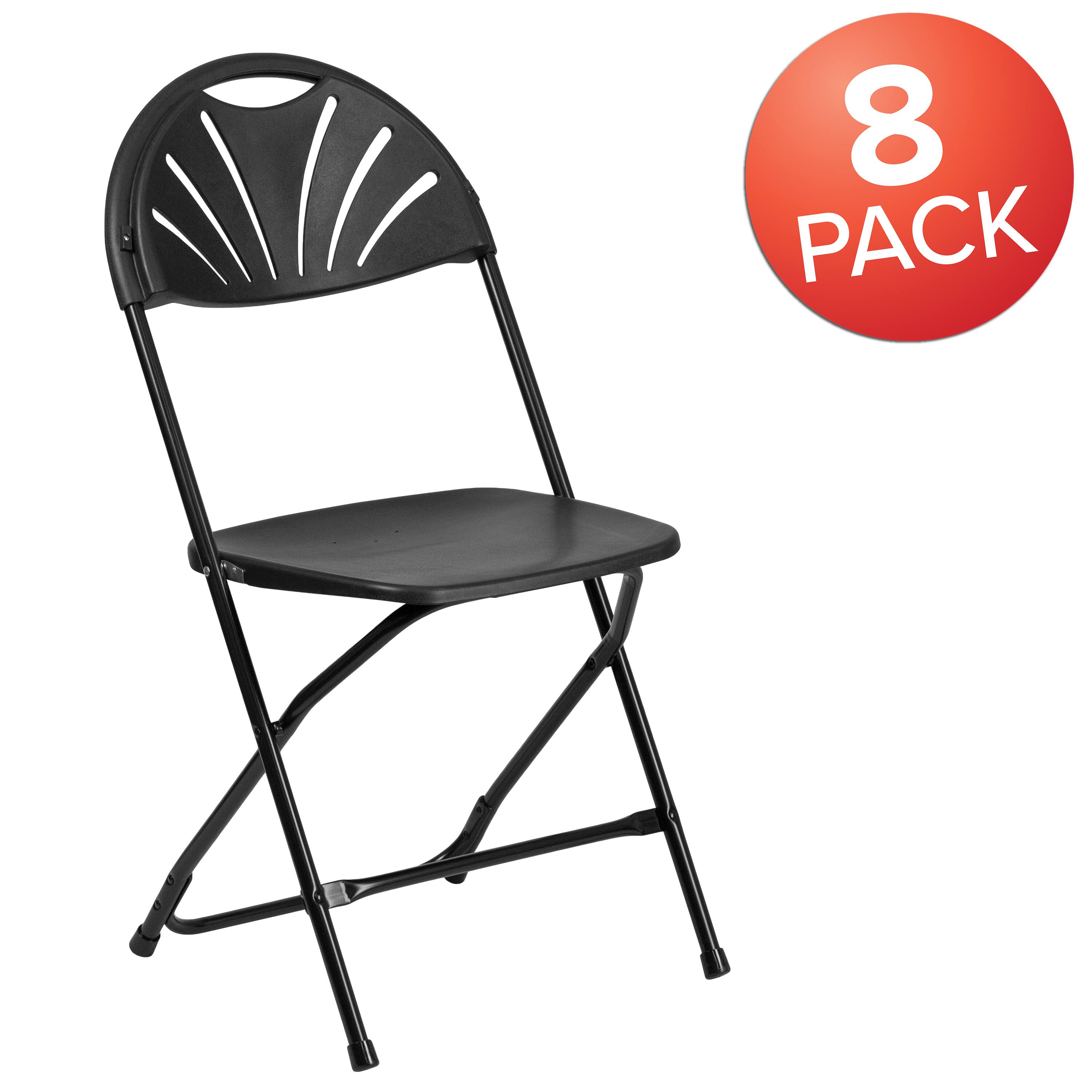 Alt View 1. Emma + Oliver - 8 Pack Wedding/Event Stackable Fan Back Plastic Folding Chair - Black.