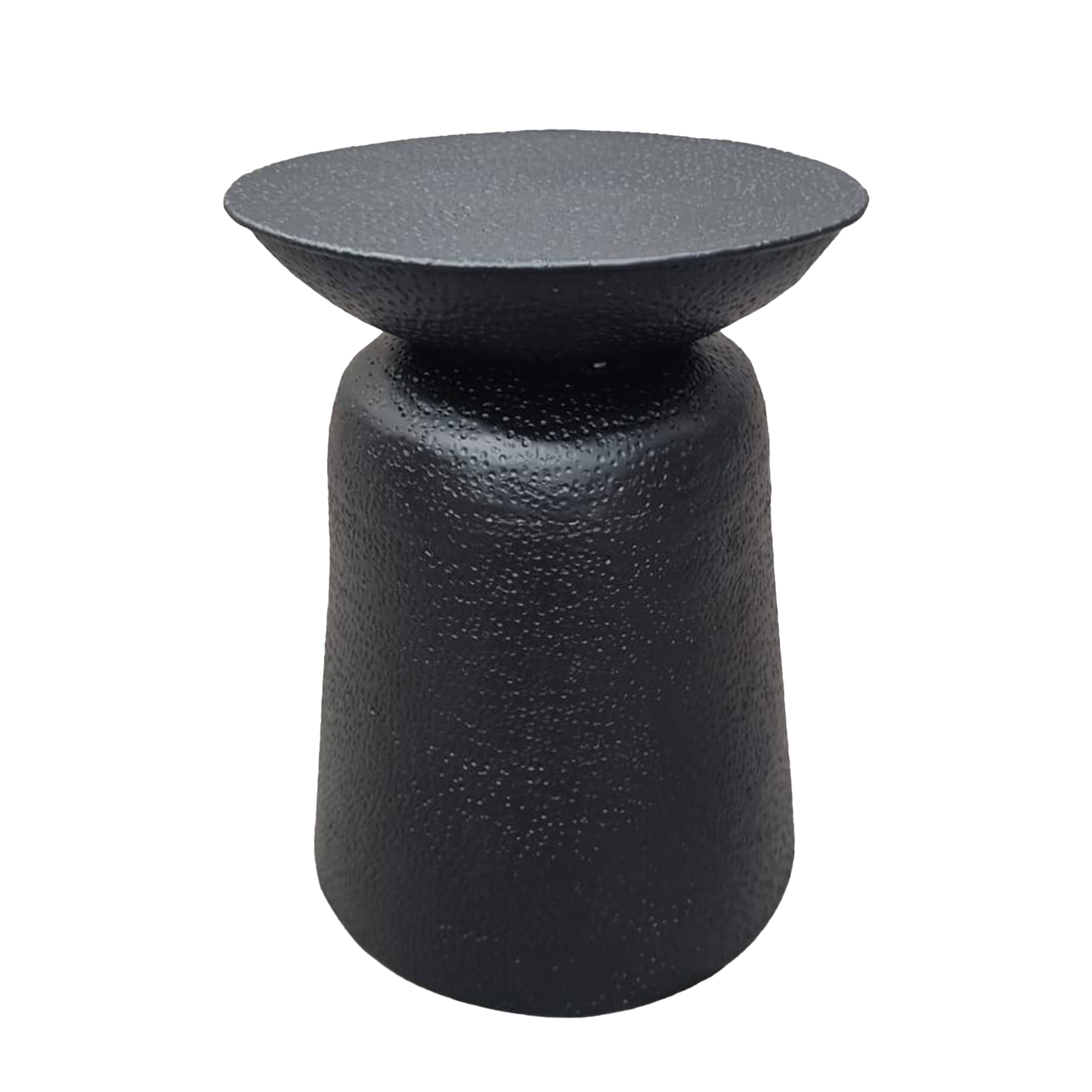 Alt View 1. Manhattan Lane - Josi 21 Inch Round Side End Table, Handcrafted Hammered Design, Drum Pedestal Aluminum Base - Black.