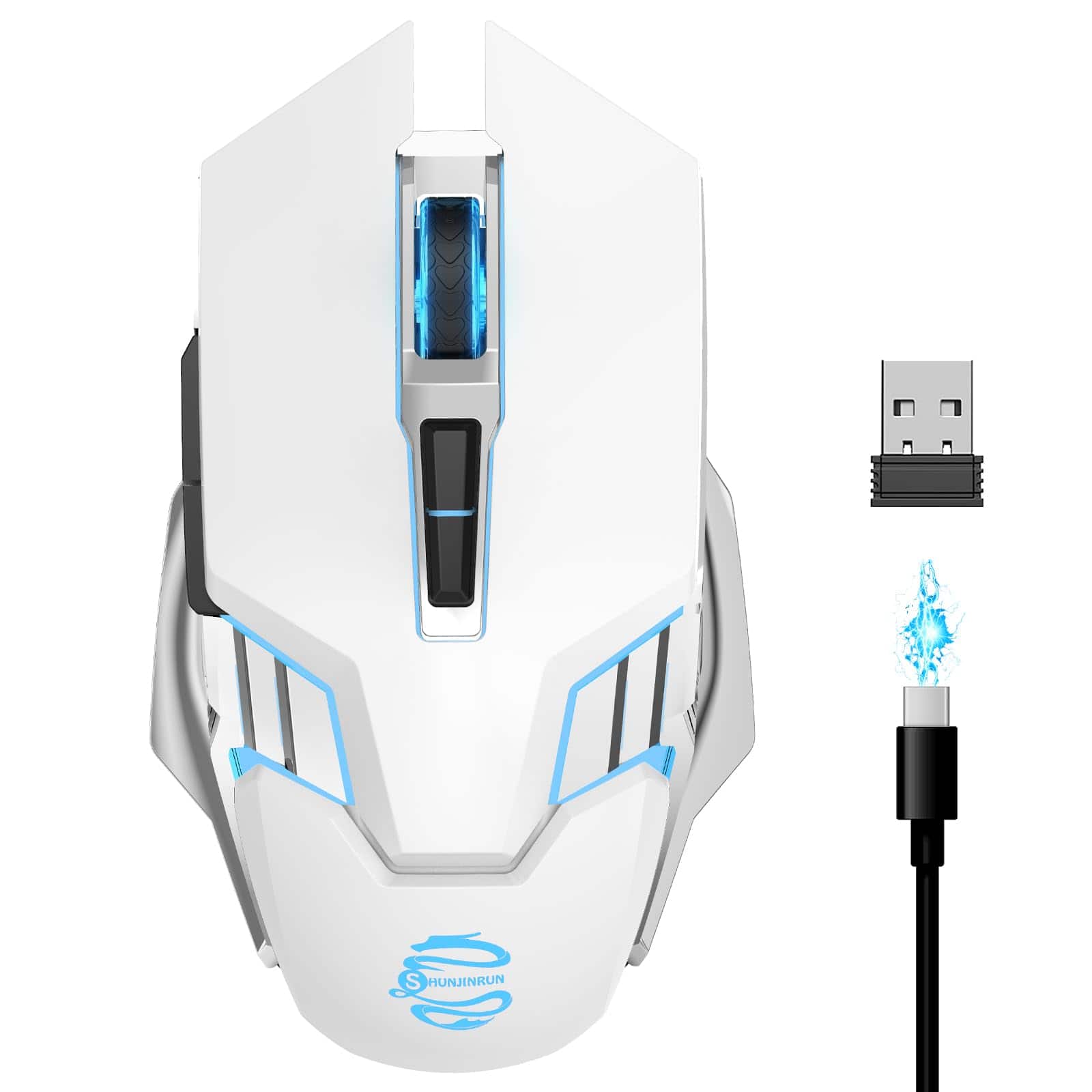Cozy Serene - Wireless Mouse Rechargeable USB LED Gaming Rgb Quiet Click Backlit With Side Button - Wireless - White