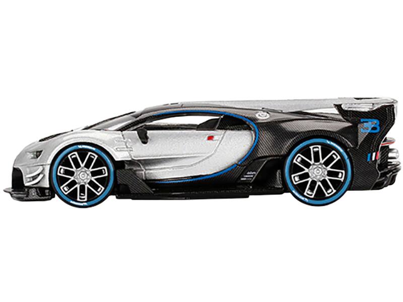 Angle. Mini GT - Bugatti Vision Gran Turismo Silver Metallic and Carbon Limited Edition to 9600 pieces Worldwide 1/64 - Silver Metallic.