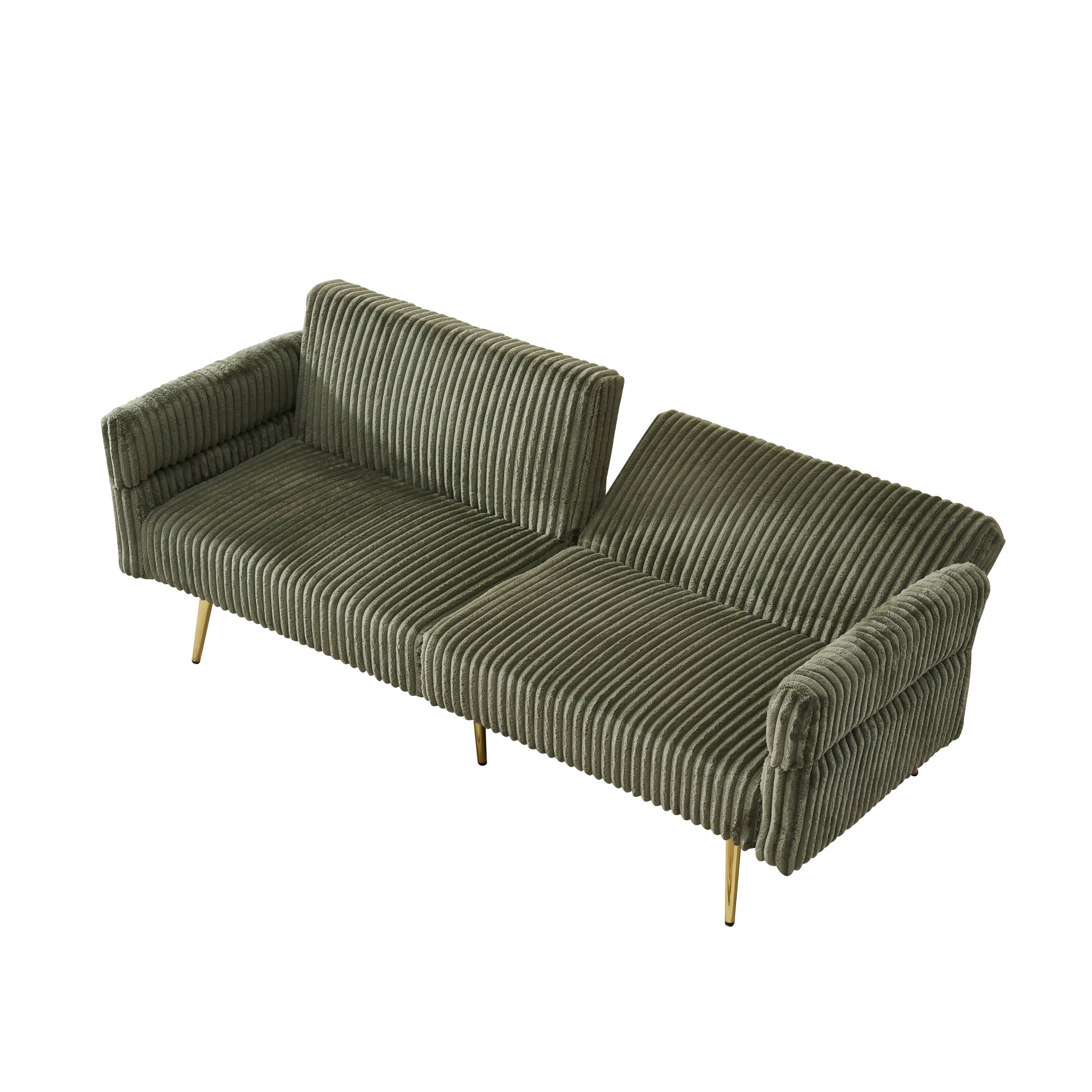 Alt View 8. Tiramisubest - 79 inch corduroy sofa bed,foldable double sofa bed with folding armrests,suitable for living room and small space,Green - Green.