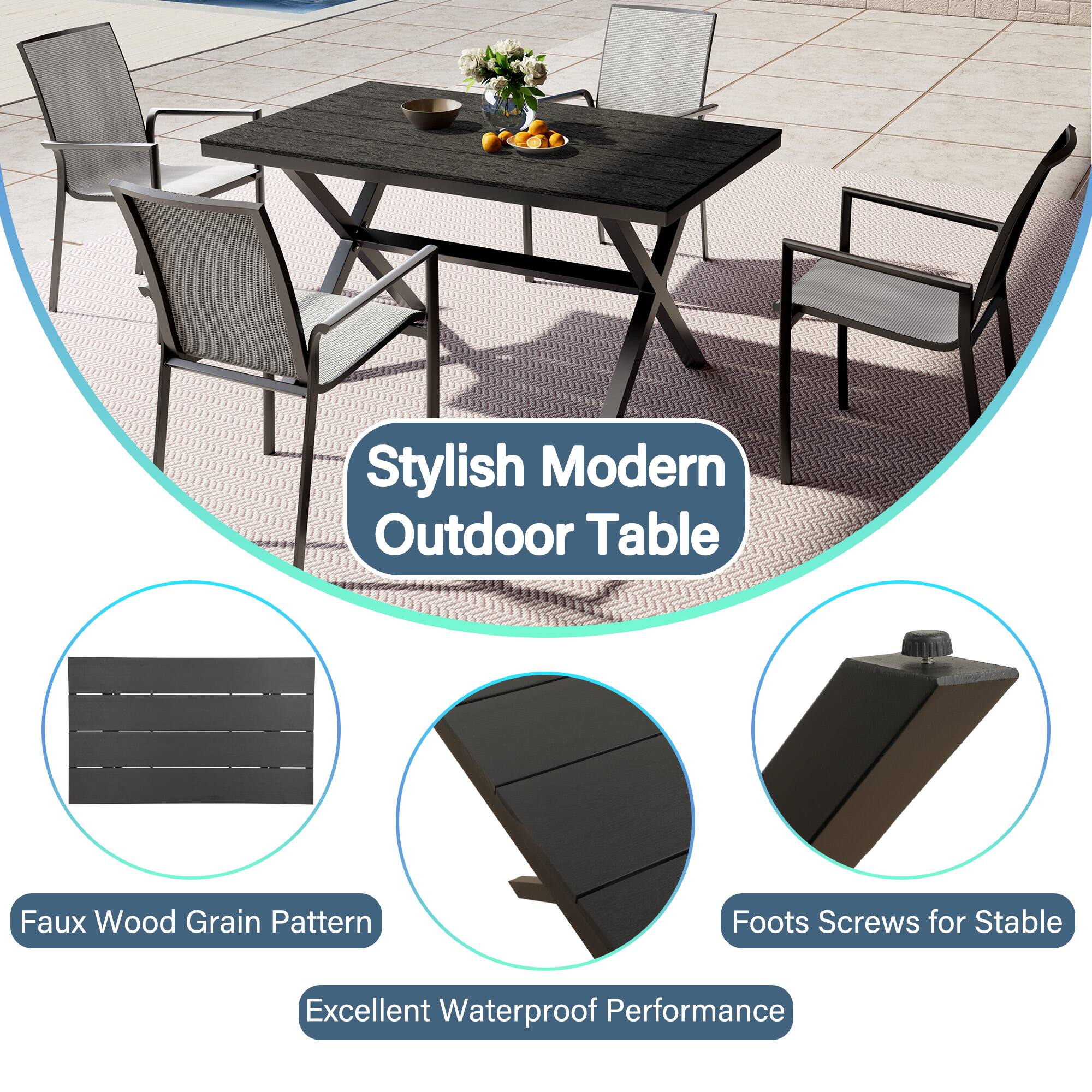 Stylish Modern Outdoor Table  
Faux Wood Grain Pattern  
Excellent Waterproof Performance  
Foot Screws for Stable