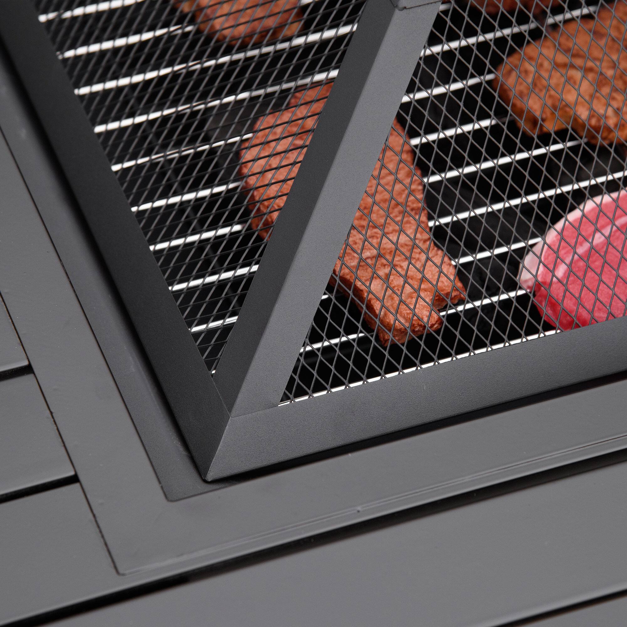 Alt View 8. Outsunny - 34" Fire Pit with Grill, Metal Outdoor Wood Burning Firepit with Spark Screen, Fire Poker, Cover, Table Lip - Black.