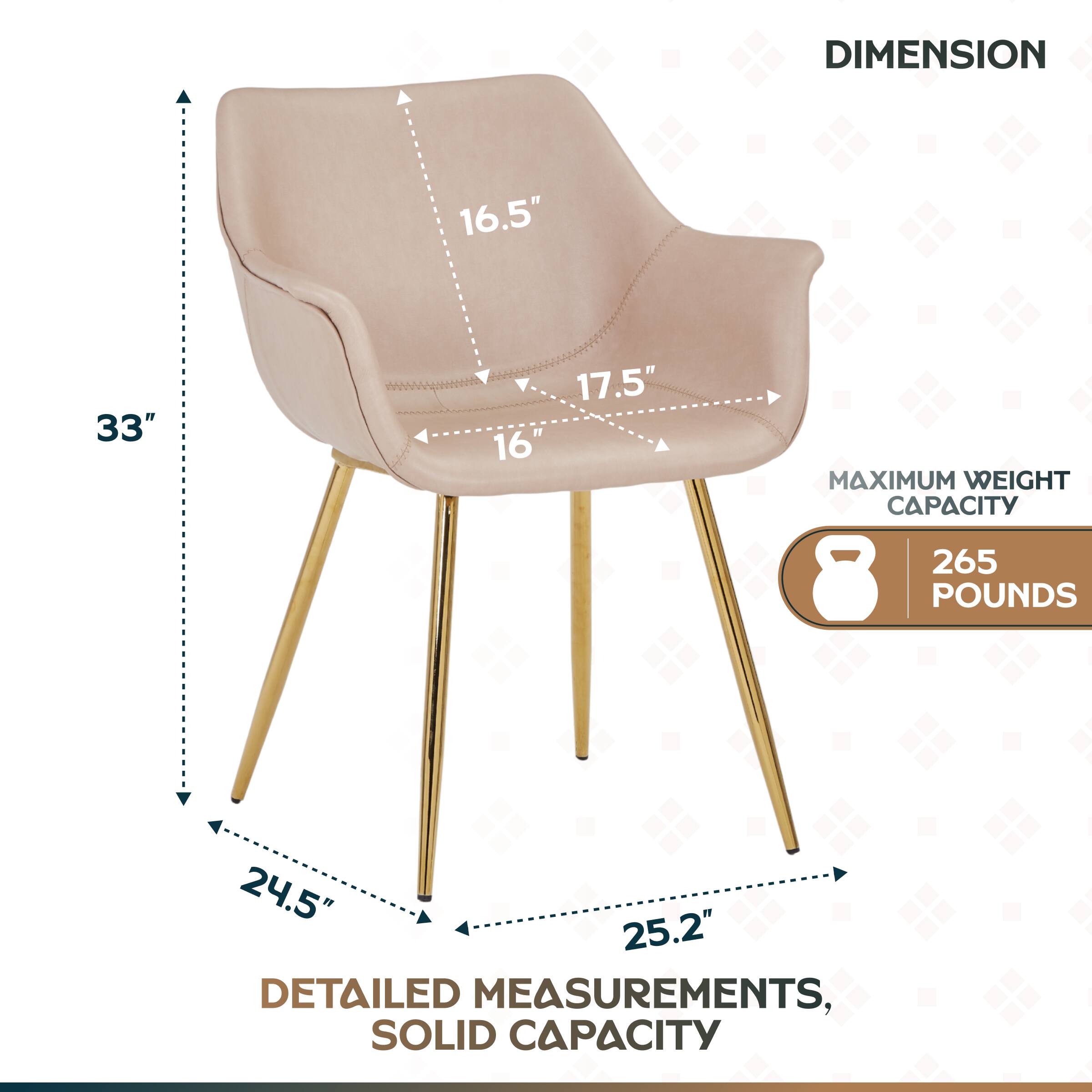 DIMENSION  
16.5" 33" 16" 17.5"  
MAXIMUM WEIGHT CAPACITY 265 POUNDS  
24.5" 25.2"  
DETAILED MEASUREMENTS, SOLID CAPACITY